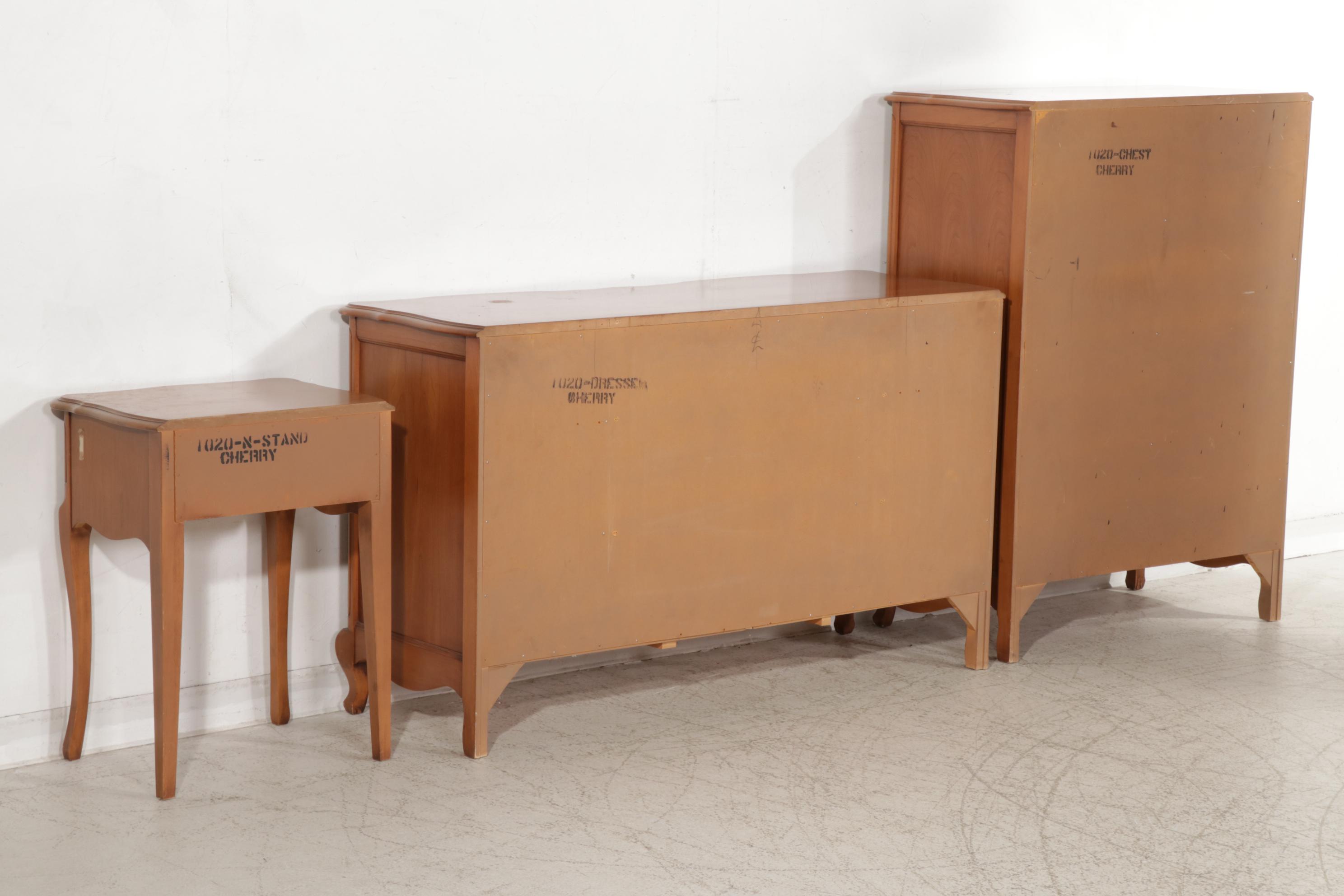 Louis XV Style Cherry Five-Piece Bedroom Suite, Late 20th Century