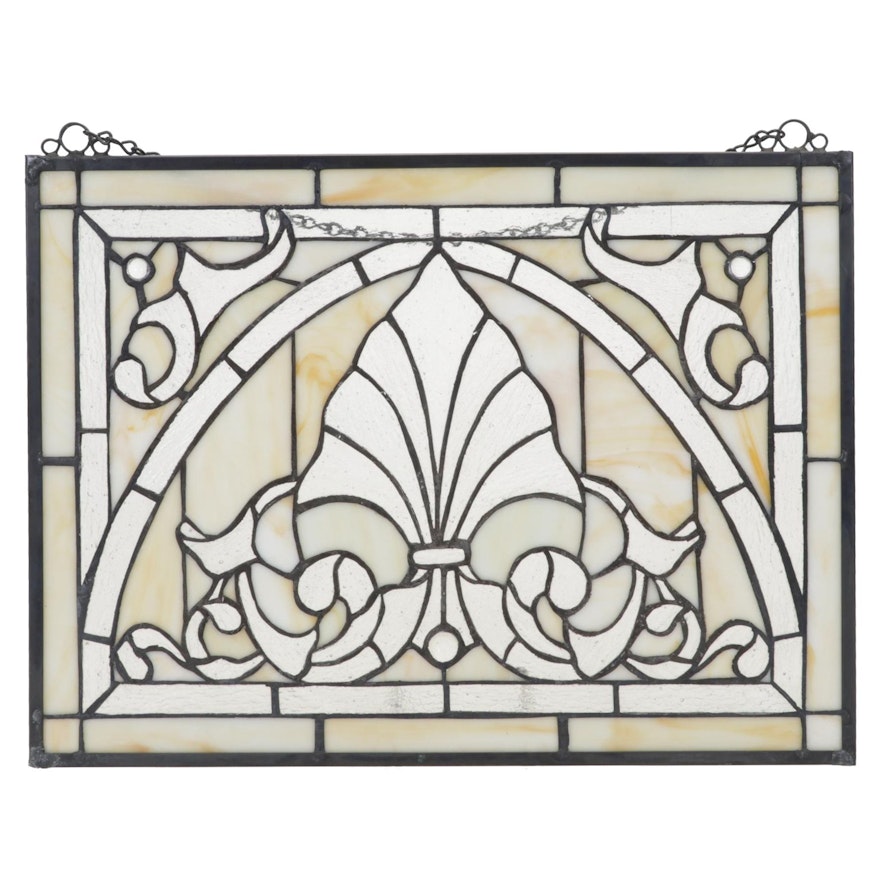 Arts and Crafts Style Slag and Leaded Glass Hanging Panel
