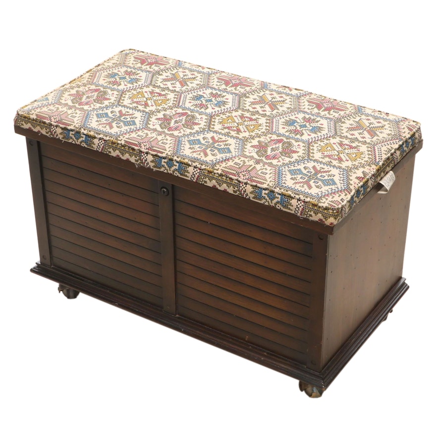 Hardwood Louvered Front Hardwood Record Trunk with Cushioned Top