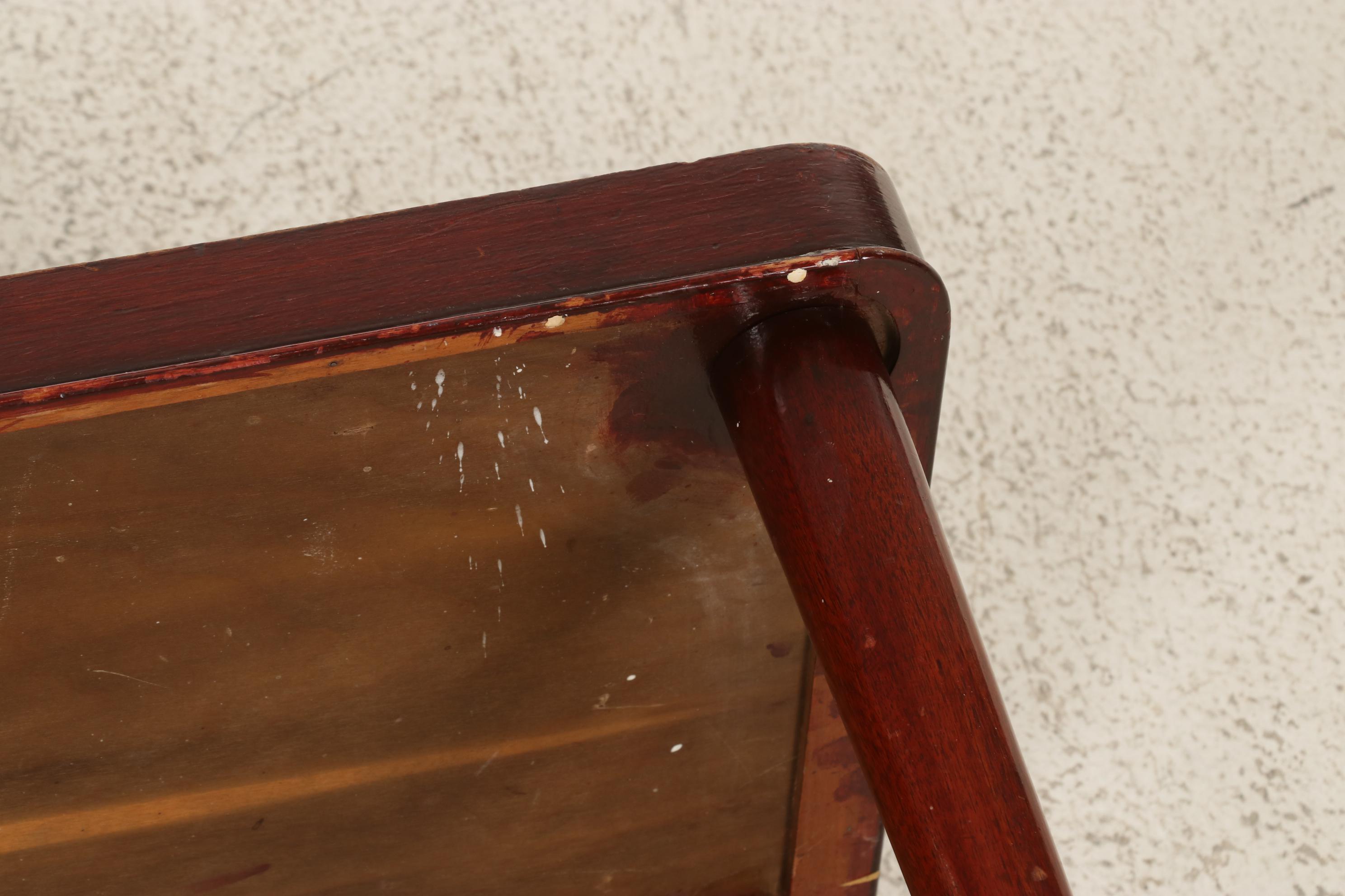 Pair of Ebonized Wooden Armchairs and Wooden Side Table