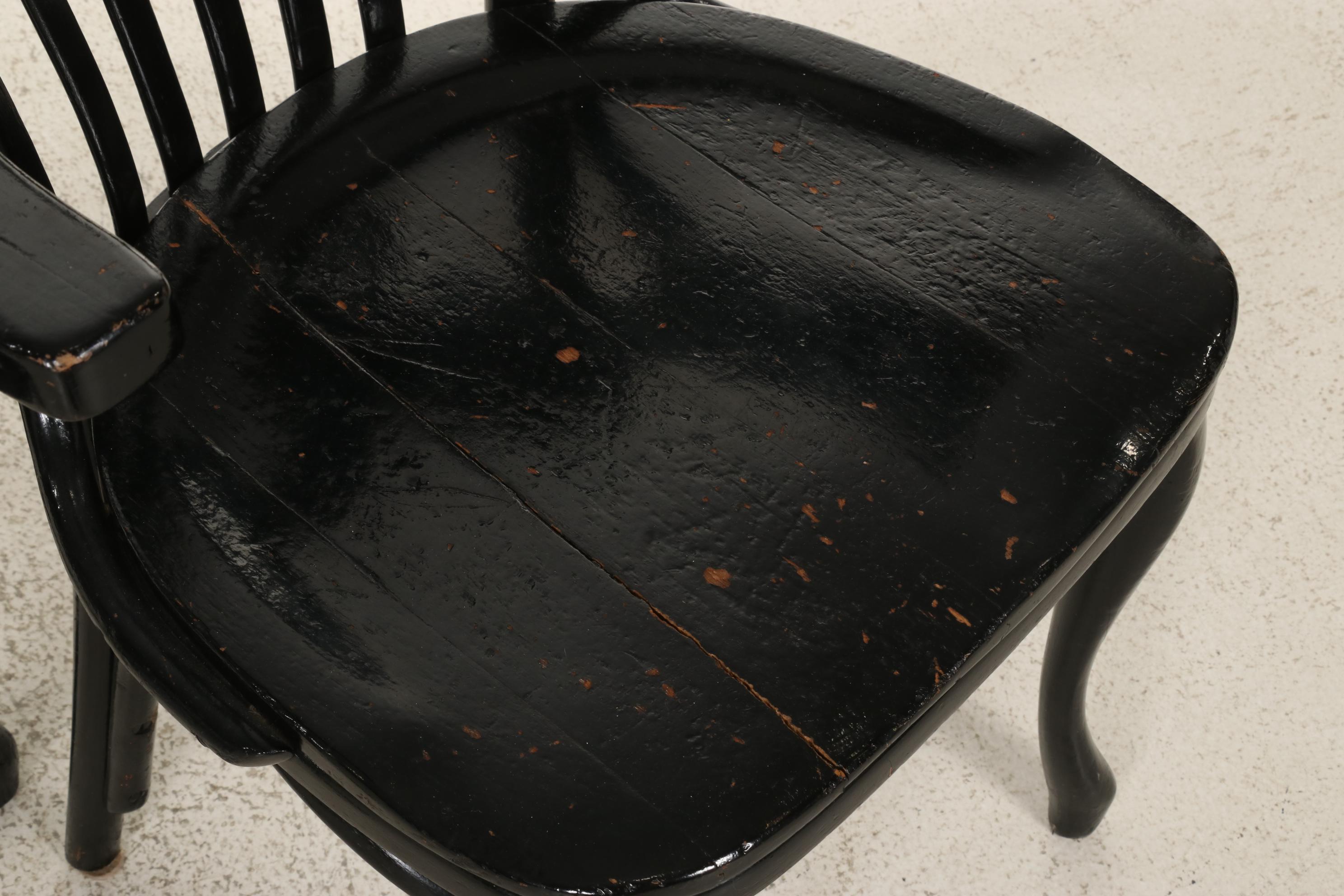Pair of Ebonized Wooden Armchairs and Wooden Side Table
