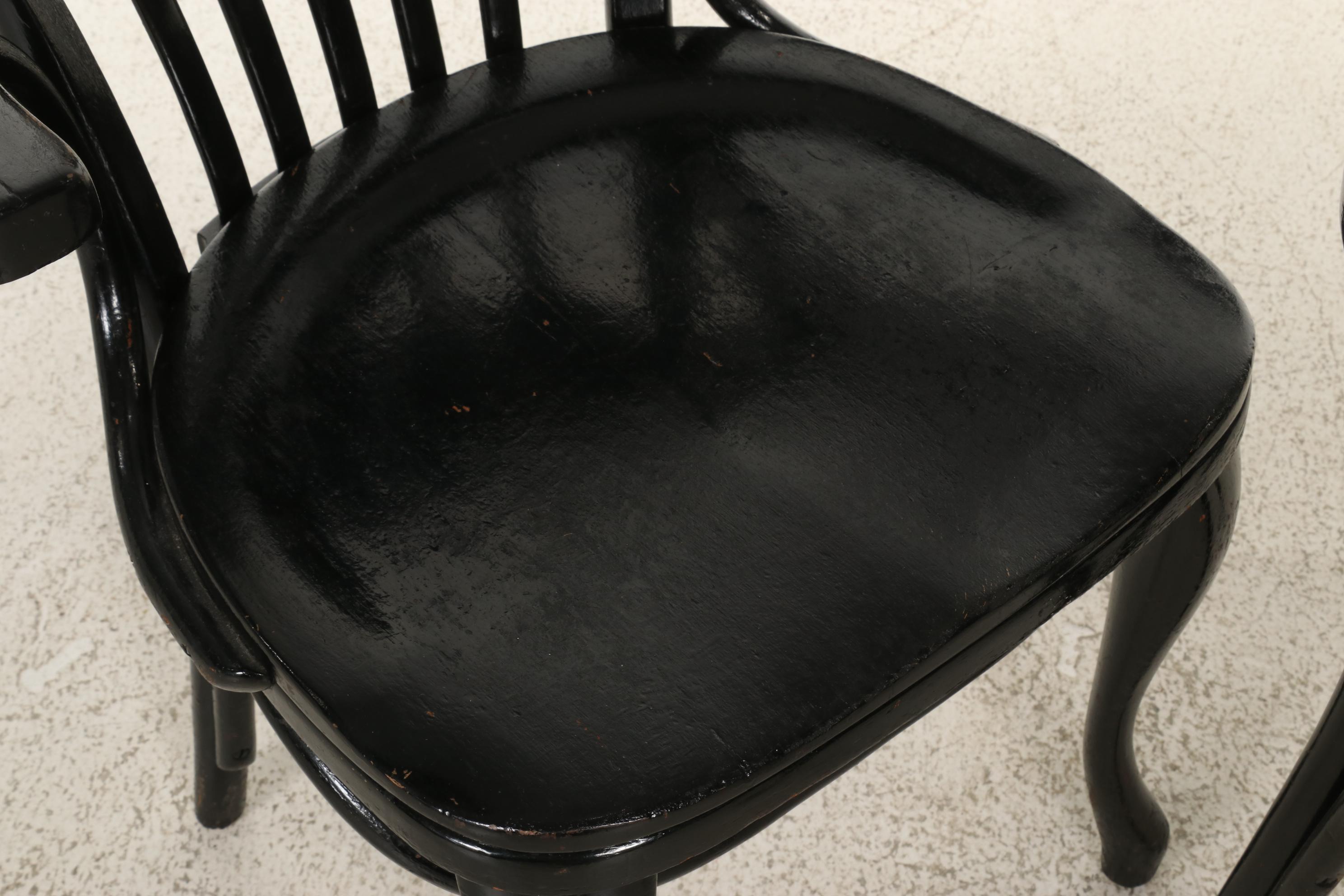 Pair of Ebonized Wooden Armchairs and Wooden Side Table