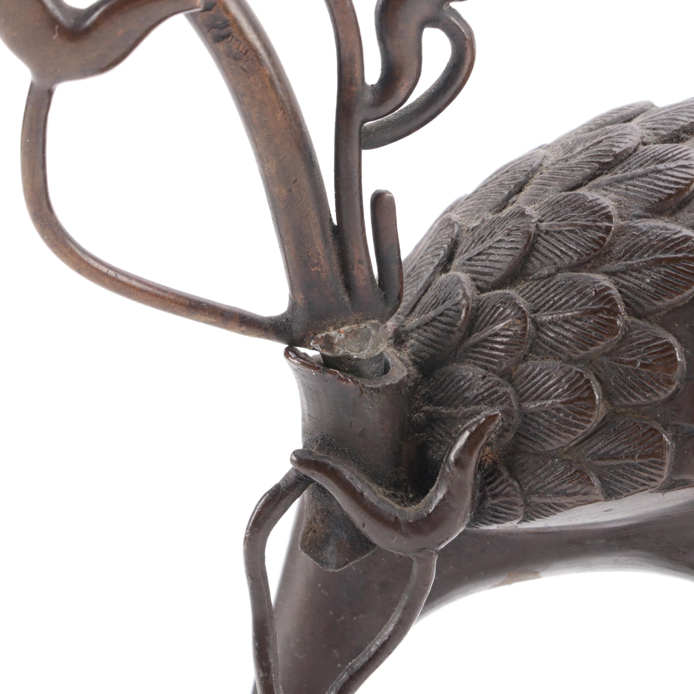 Japanese Bronze Allegorical Crane and Turtle Candle Holder