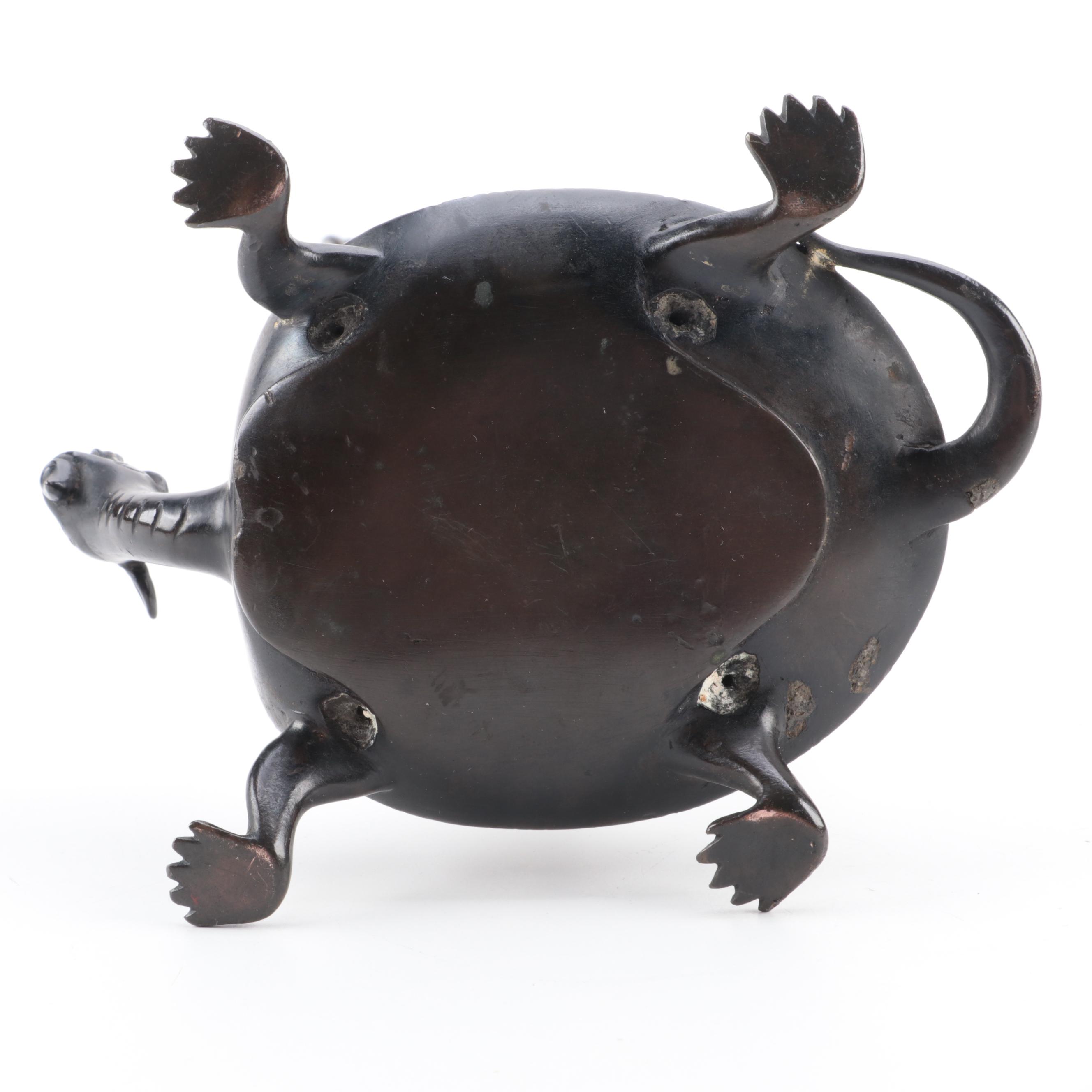 Japanese Bronze Allegorical Crane and Turtle Candle Holder