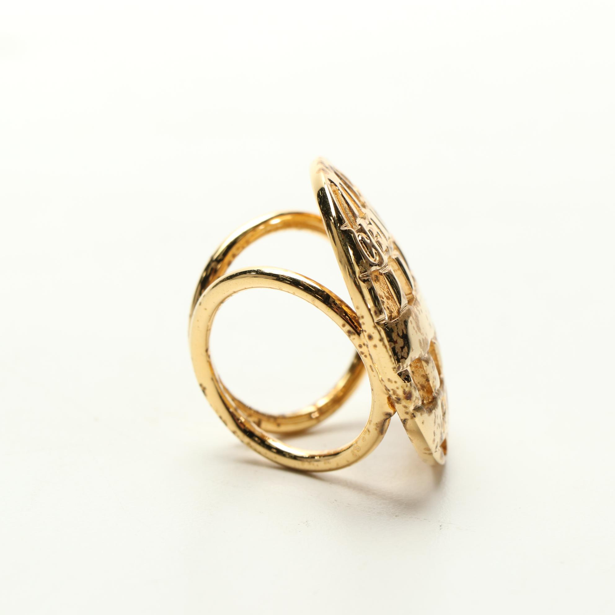 Celine Scarf Ring in Gold Tone Metal with Box