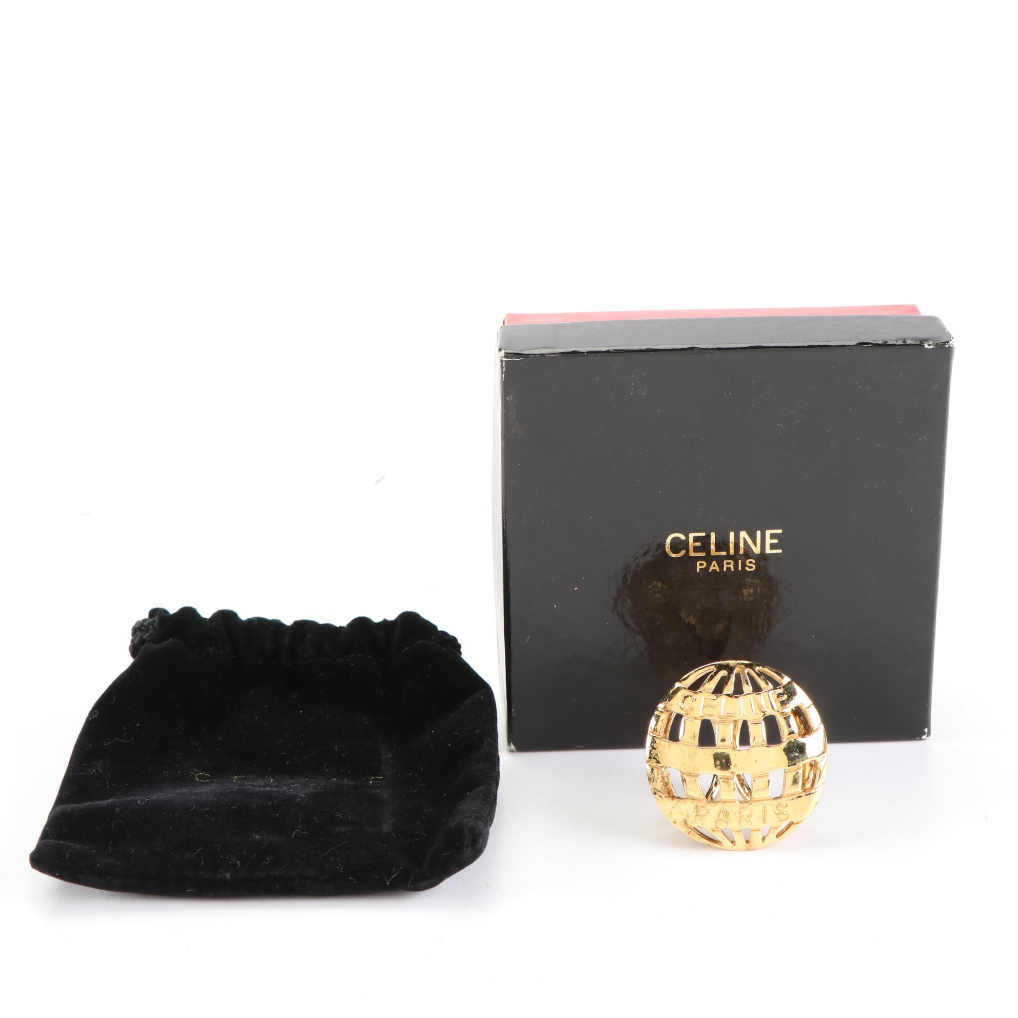 Celine Scarf Ring in Gold Tone Metal with Box