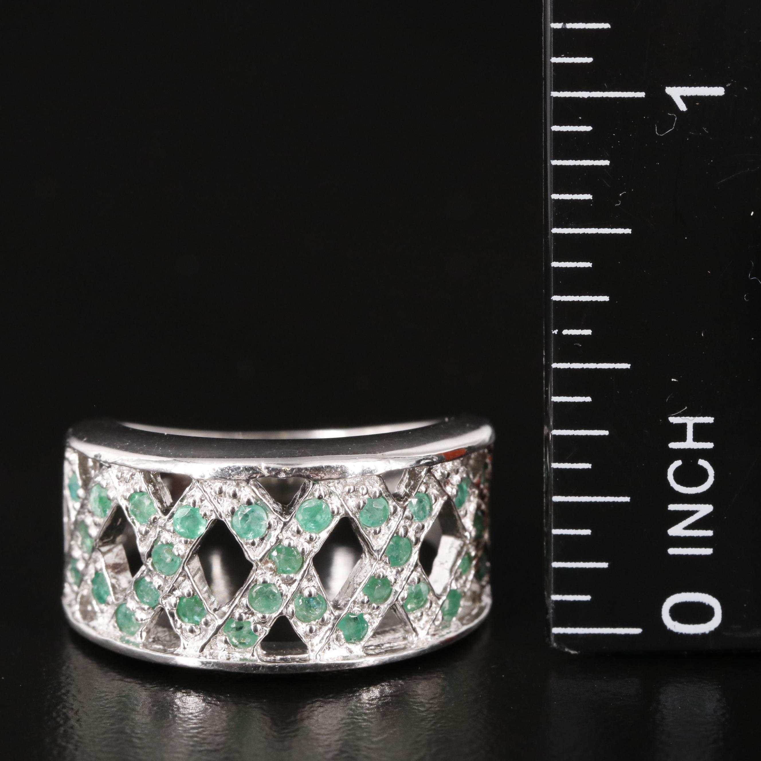 Sterling Emerald X Design Ring