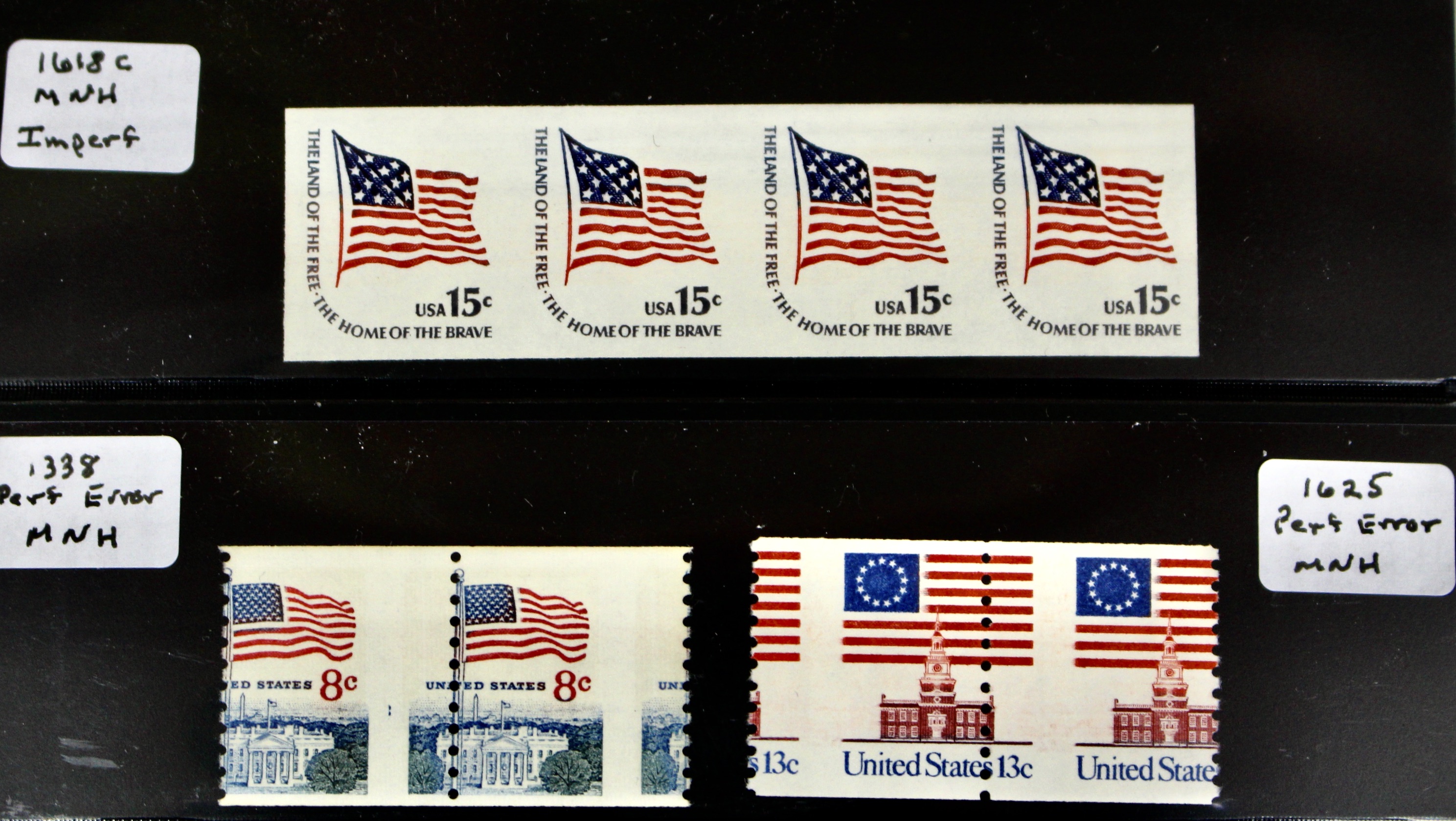 Three Mint Never Hinged Error Postage Stamps