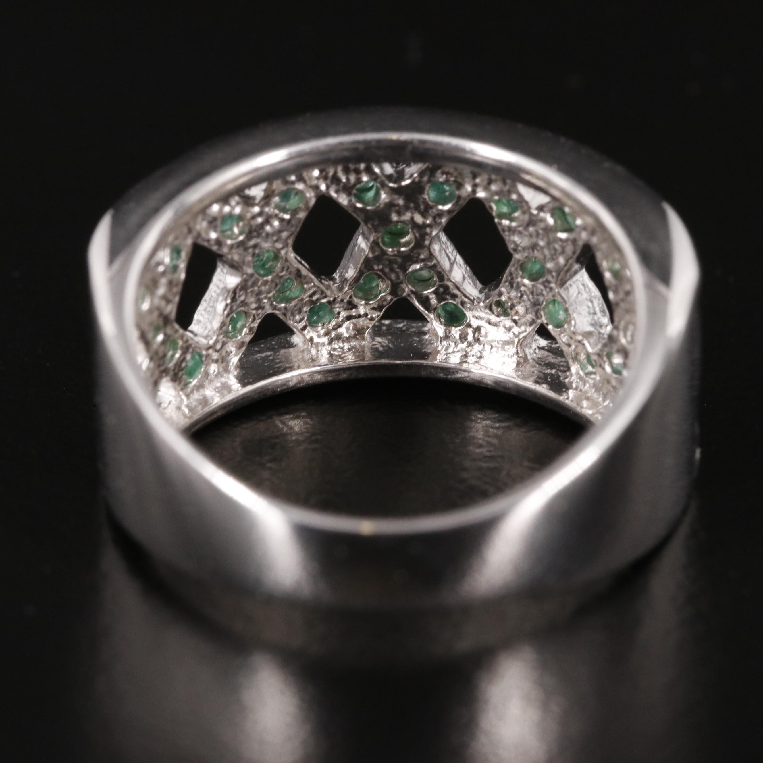 Sterling Emerald X Design Ring