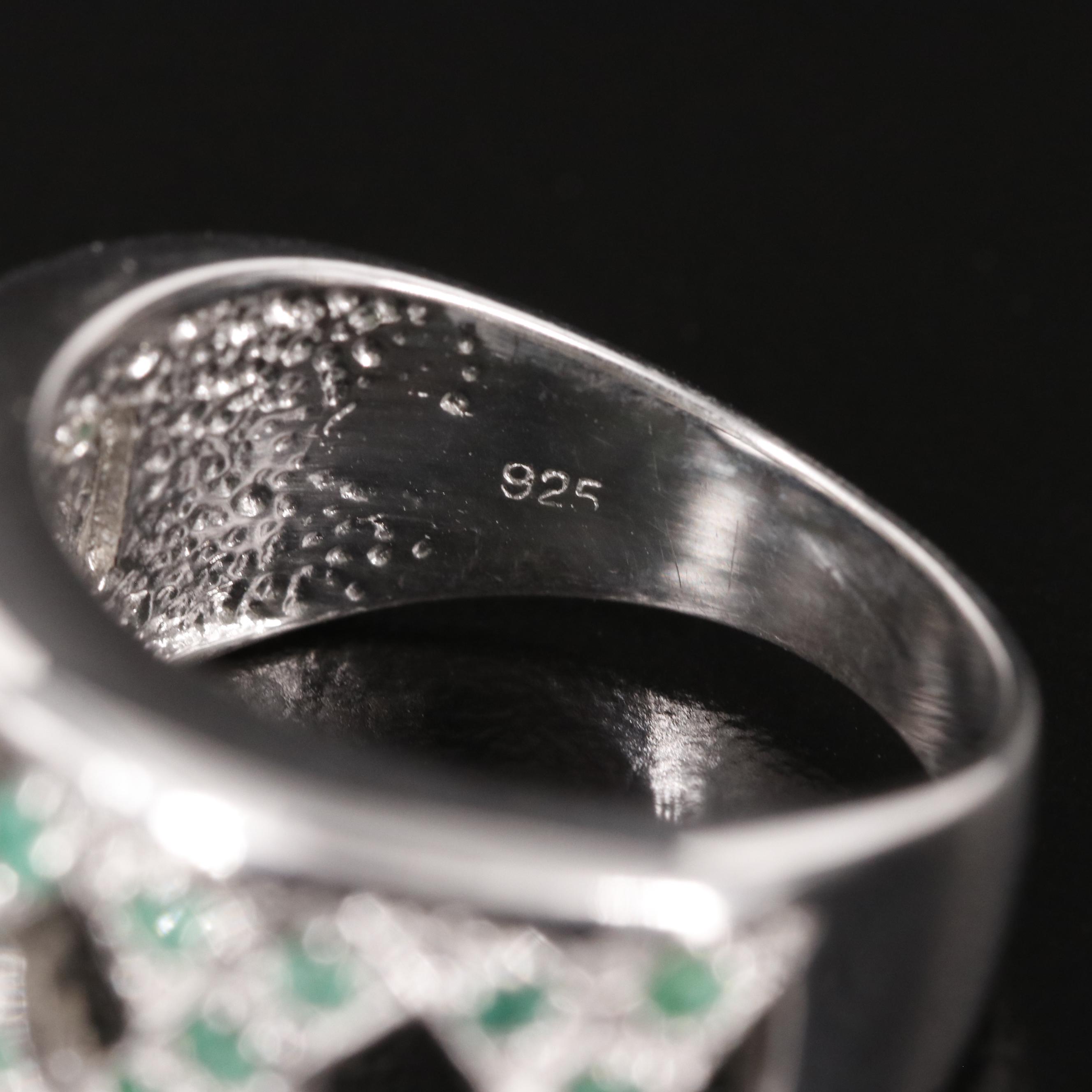 Sterling Emerald X Design Ring