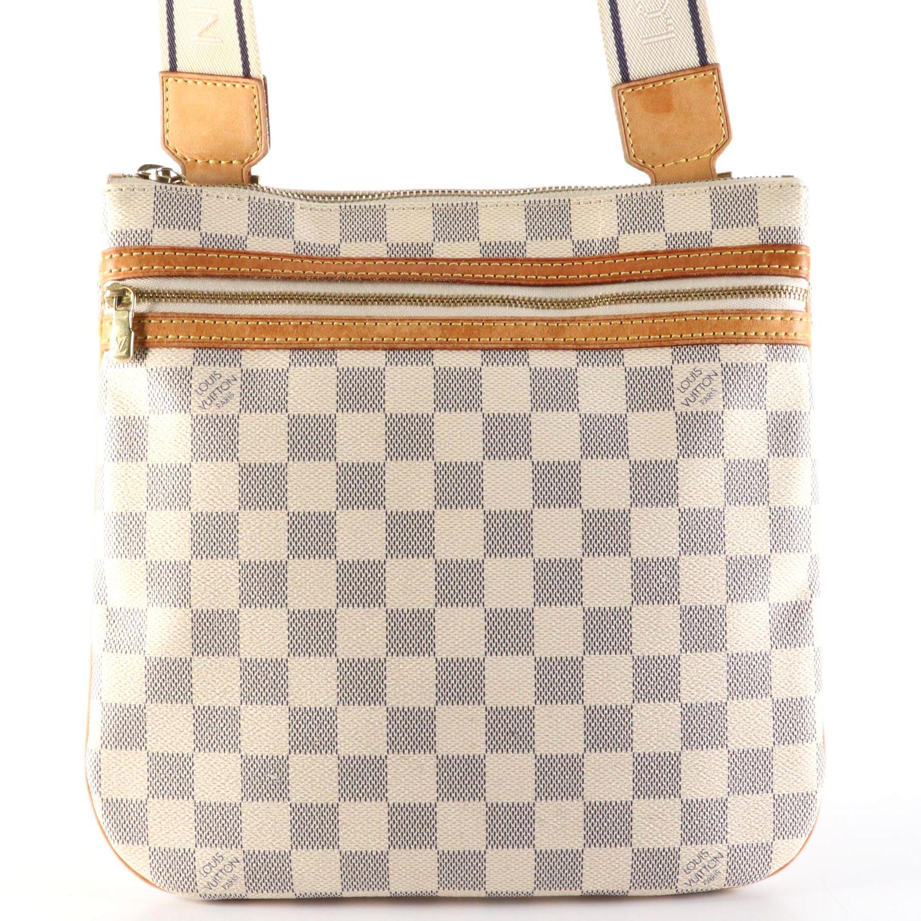 Louis Vuitton Bosphore Crossbody Bag in Damier Azur Canvas and Vachetta Leather