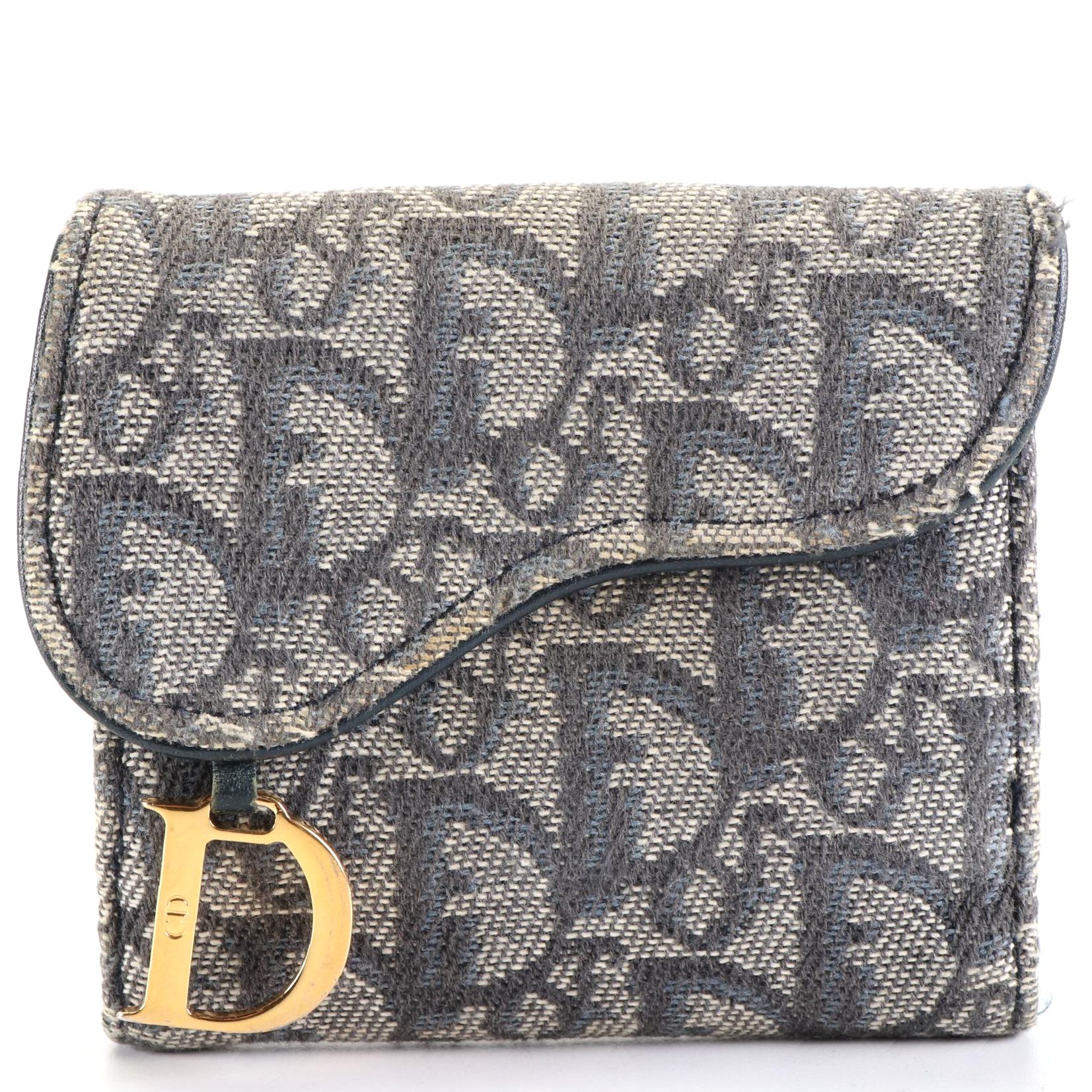 Christian Dior Compact Saddle Wallet in Dior Oblique Jacquard and Leather