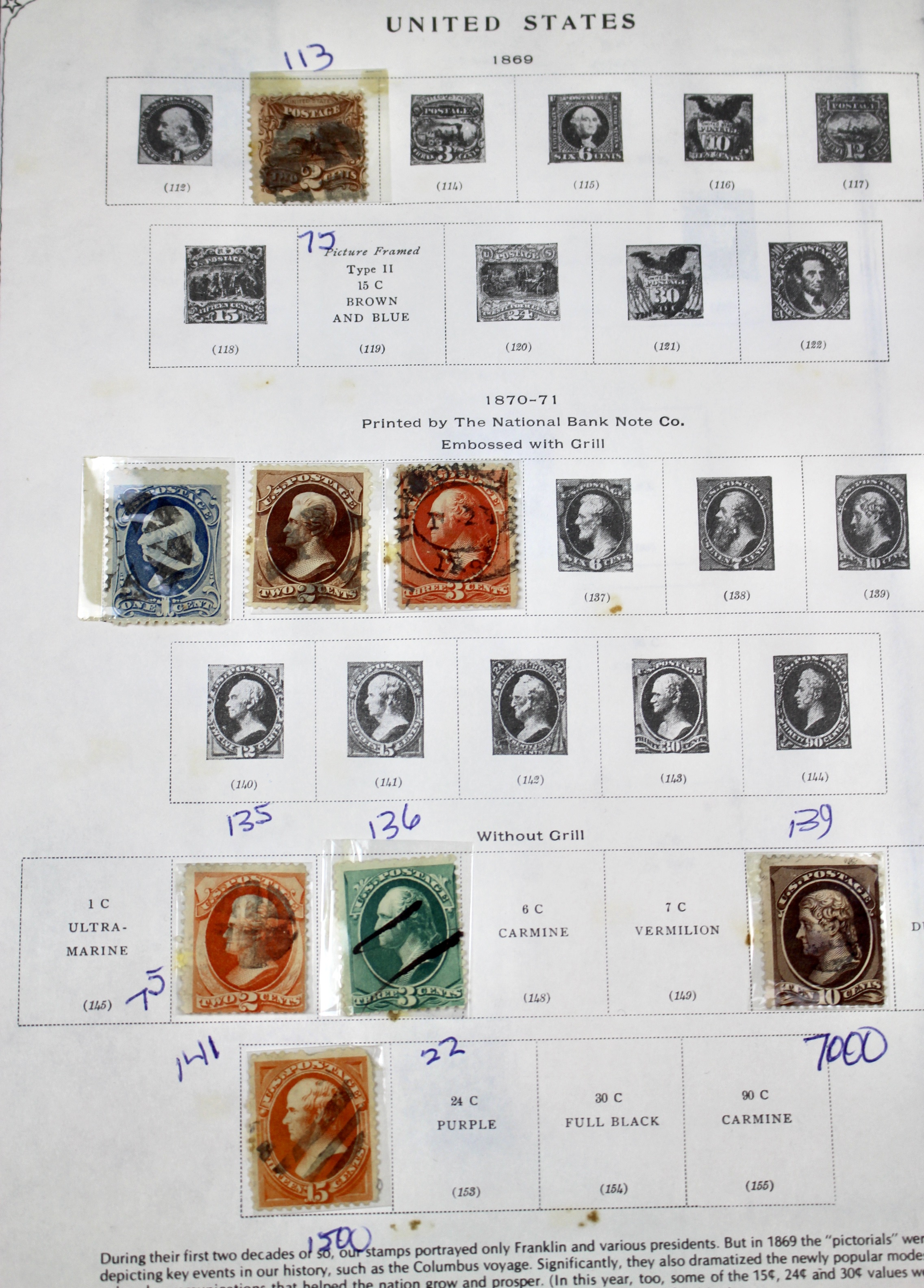 Early U.S. Postage Stamp Collection, 1869 to 1922