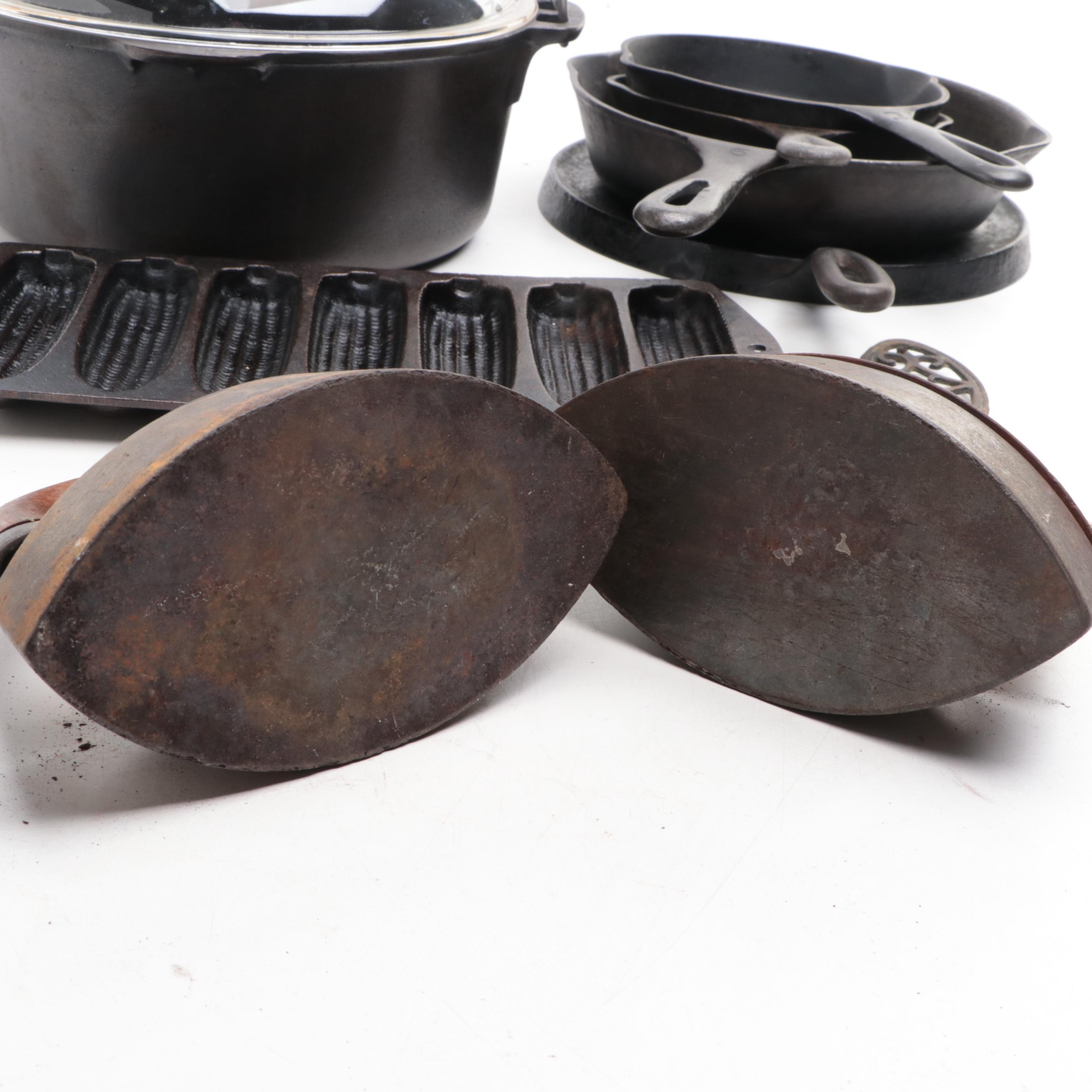 Griswold Cast Iron Frying Pans with Other Cookware, Sad Irons and Shoe Mold