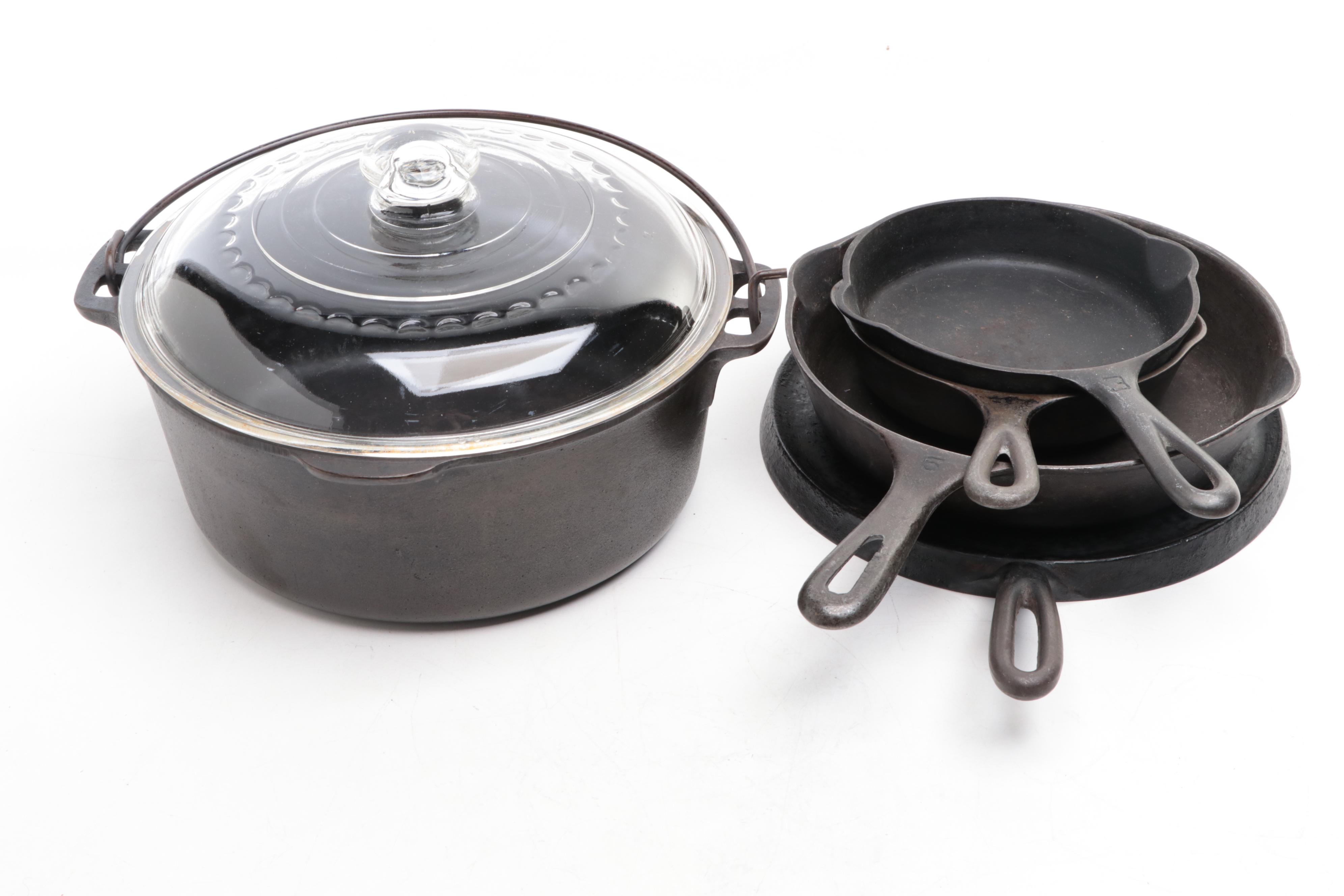 Griswold Cast Iron Frying Pans with Other Cookware, Sad Irons and Shoe Mold