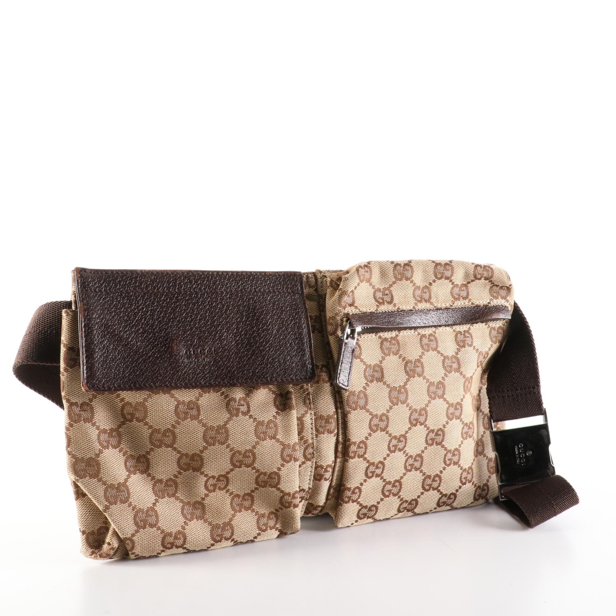 Gucci Belt Bag in GG Canvas and Brown Cinghiale Leather
