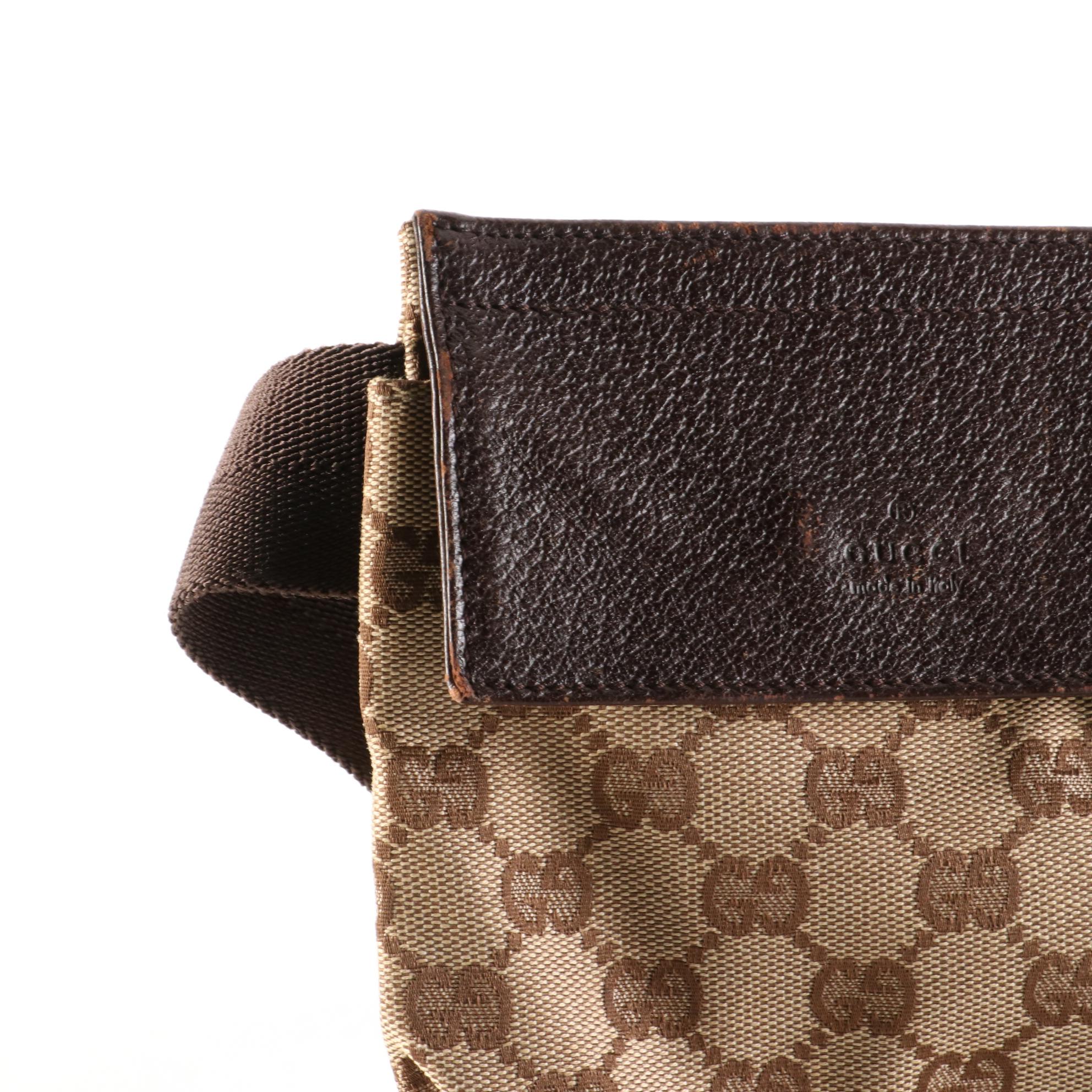 Gucci Belt Bag in GG Canvas and Brown Cinghiale Leather