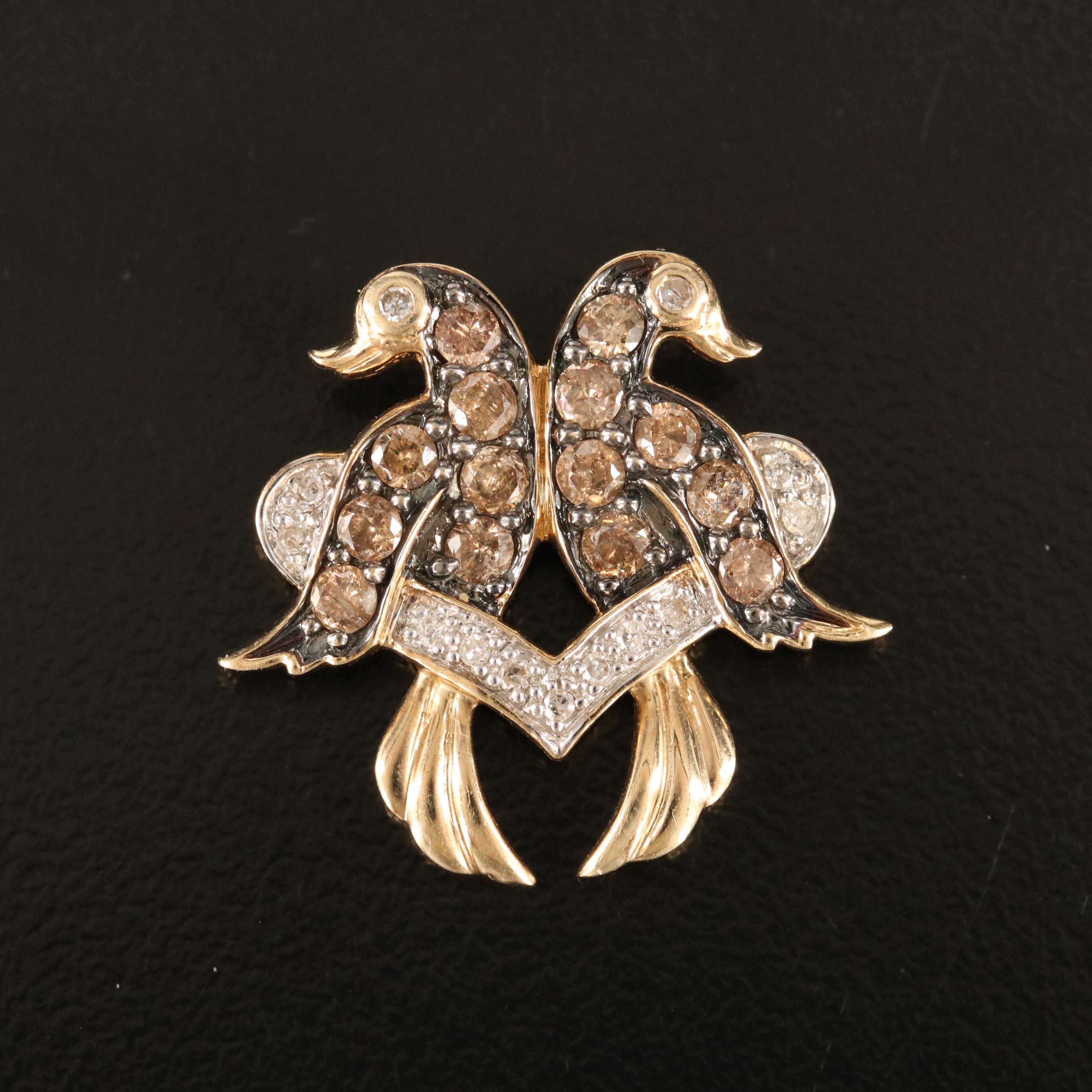 10K 0.79 CTW Diamond Love Birds Pendant