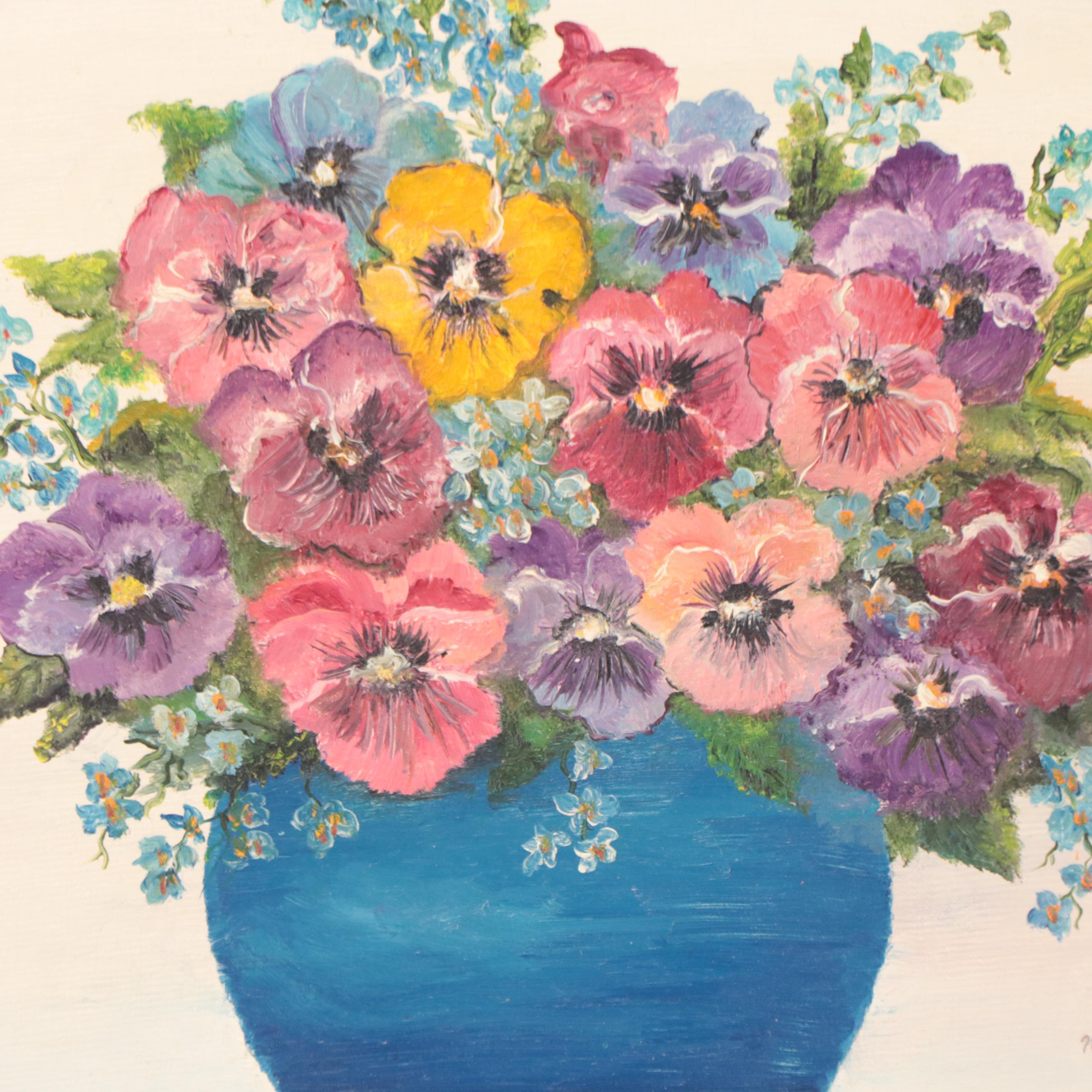 Maxine Houseman Oil Painting "Pansies In Bloom"