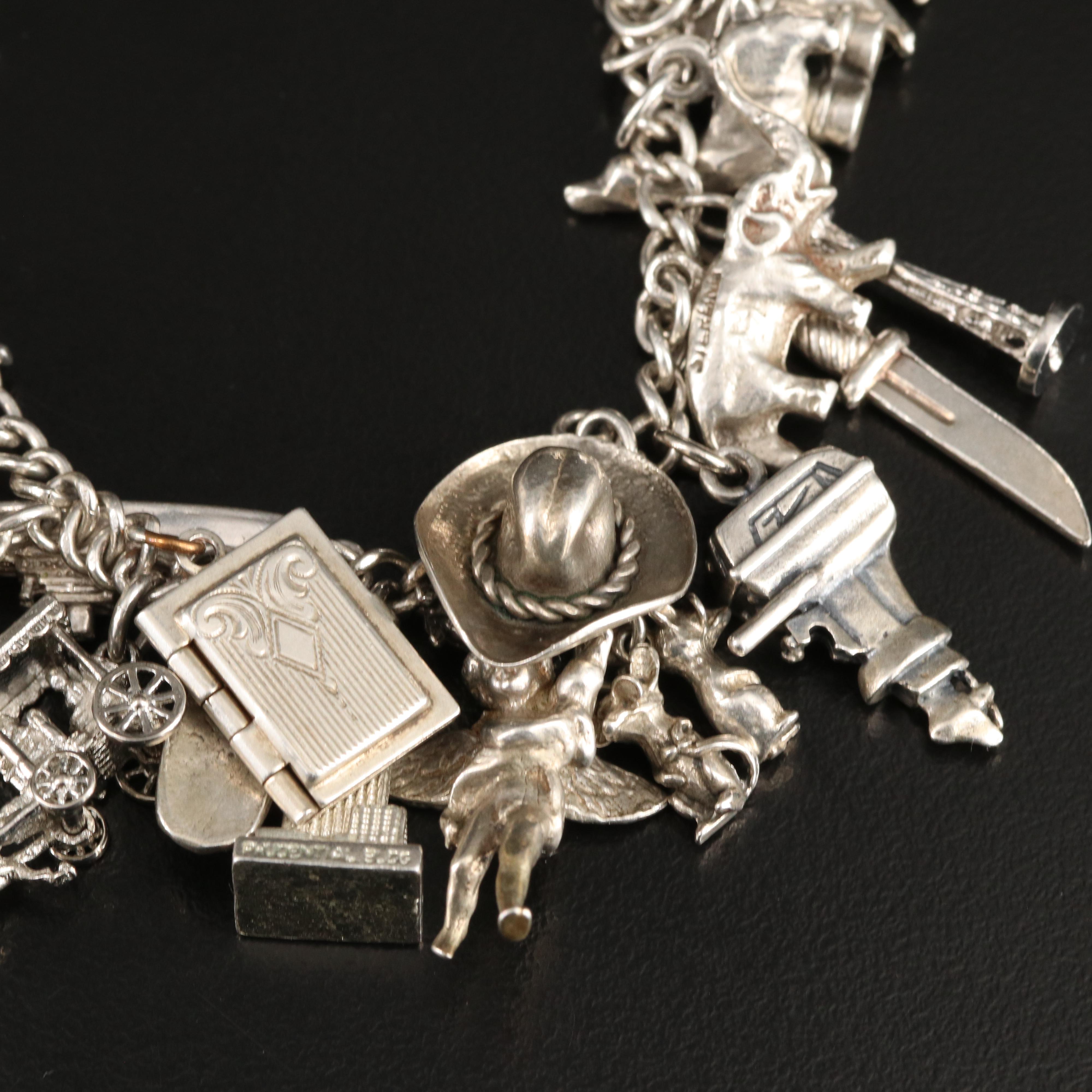 Vintage Sterling Charm Bracelet Including 800 Silver and Articulated Charms