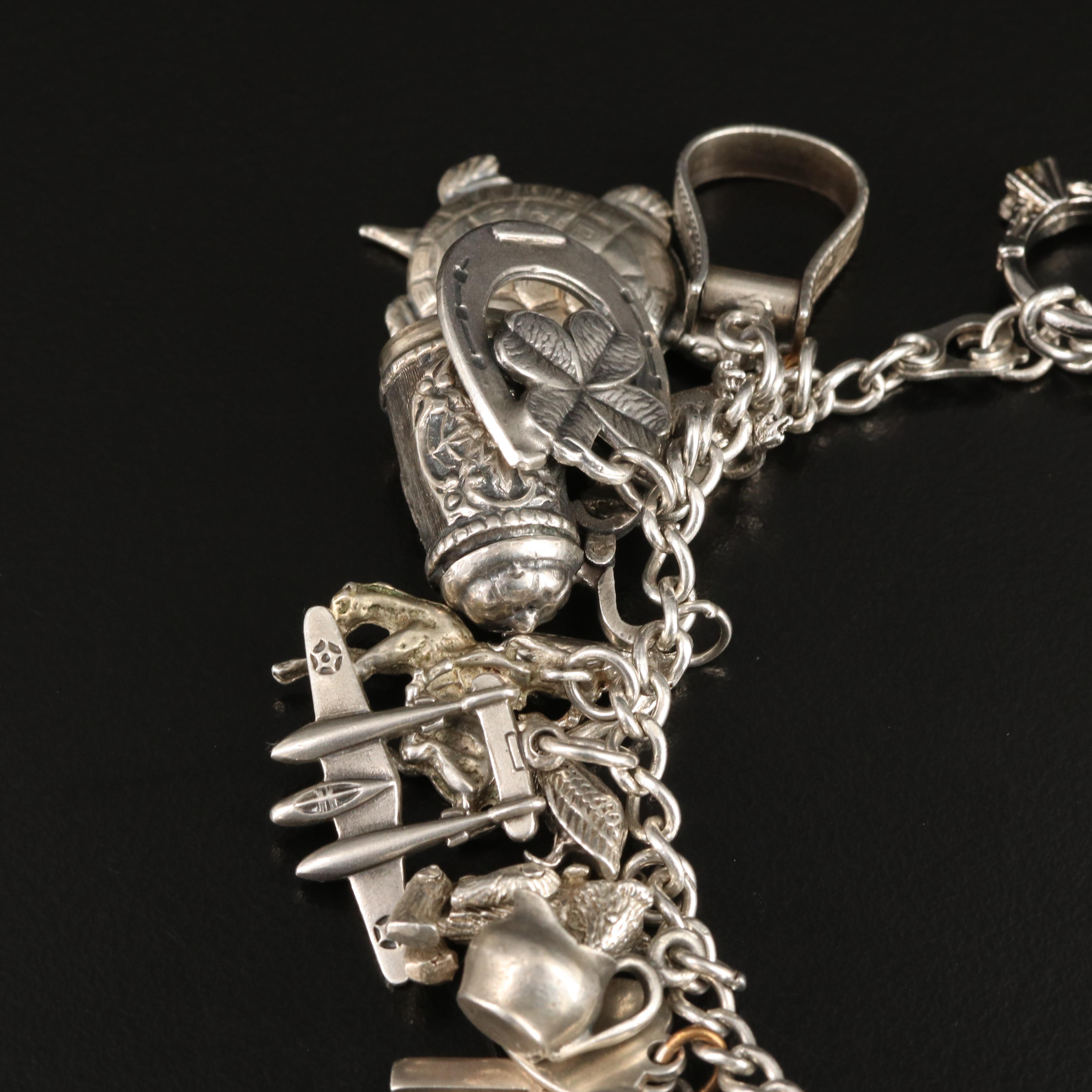 Vintage Sterling Charm Bracelet Including 800 Silver and Articulated Charms