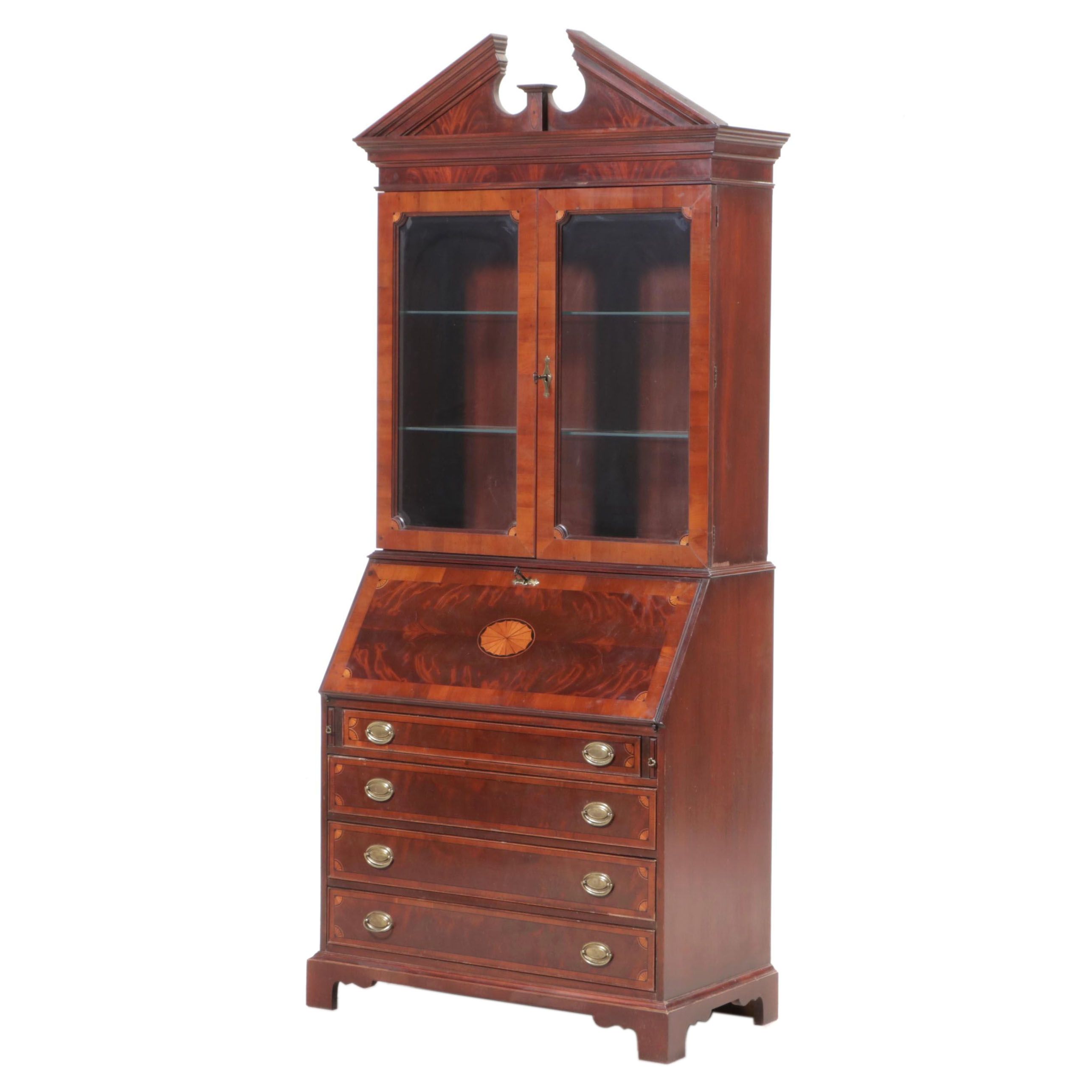 Hekman George III Style Mahogany-Veneered and Patera-Inlaid Secretary Bookcase