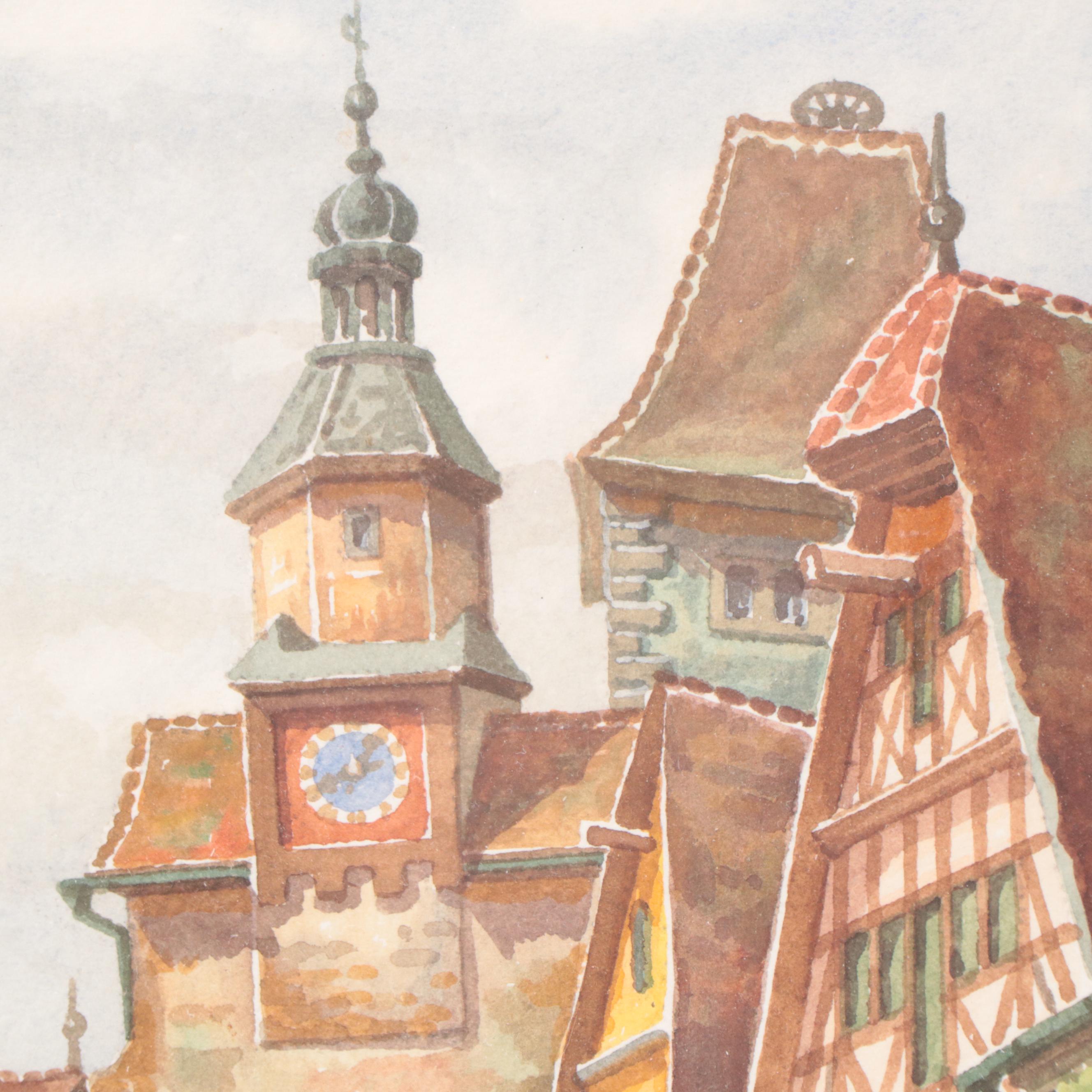 Watercolor Painting of Rothenburg City Scene