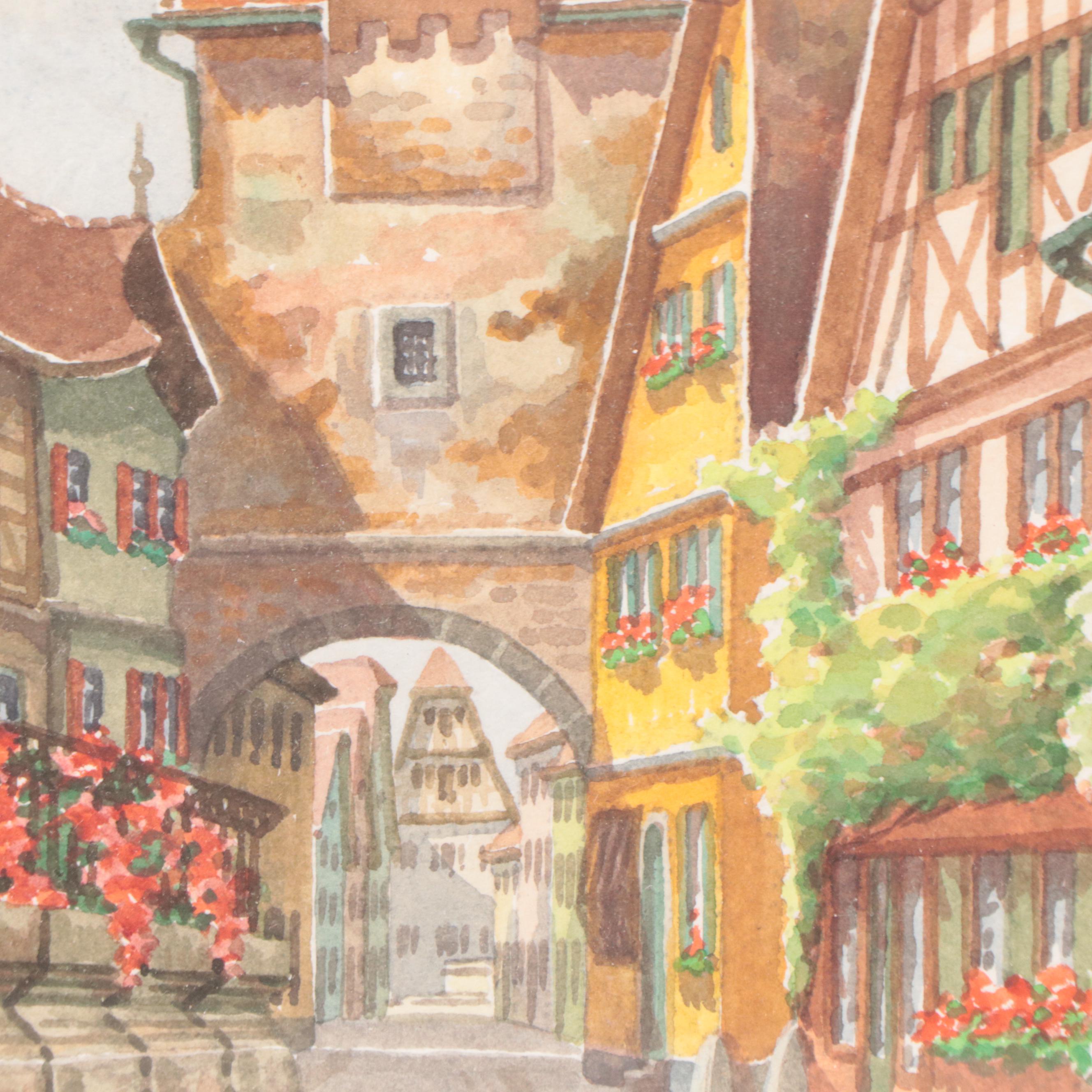 Watercolor Painting of Rothenburg City Scene
