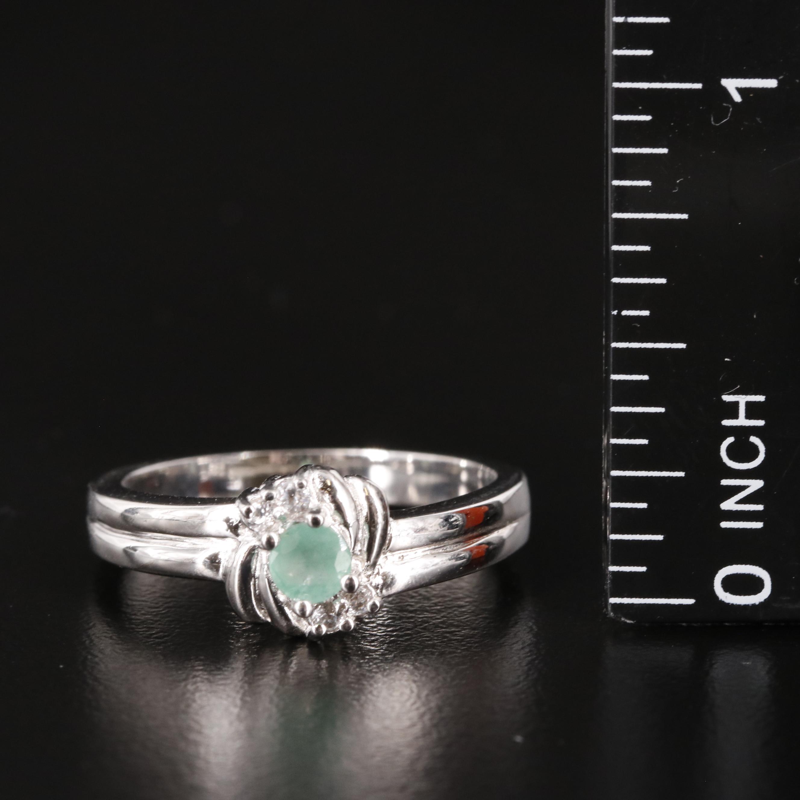 Sterling Emerald and White Topaz Ring