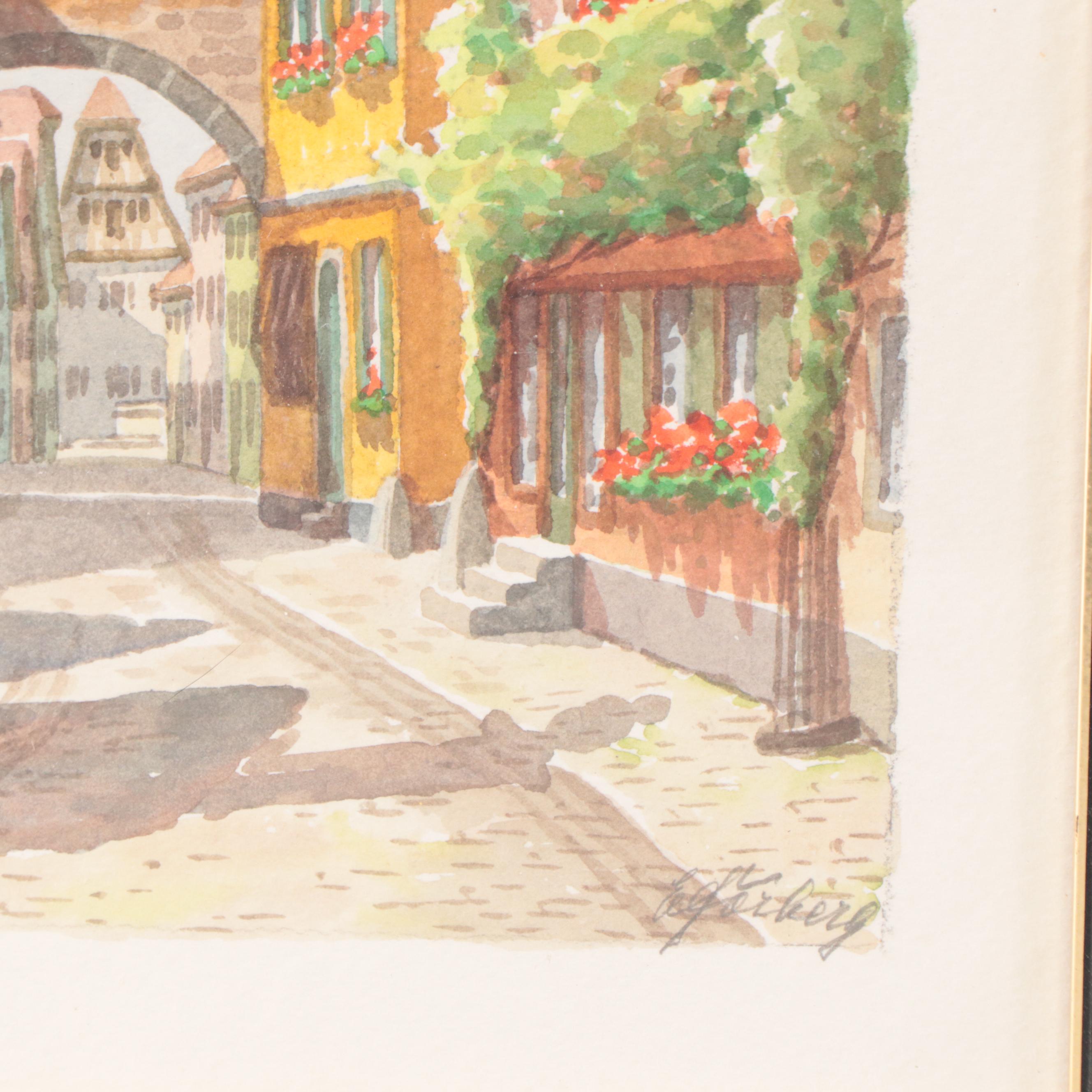 Watercolor Painting of Rothenburg City Scene