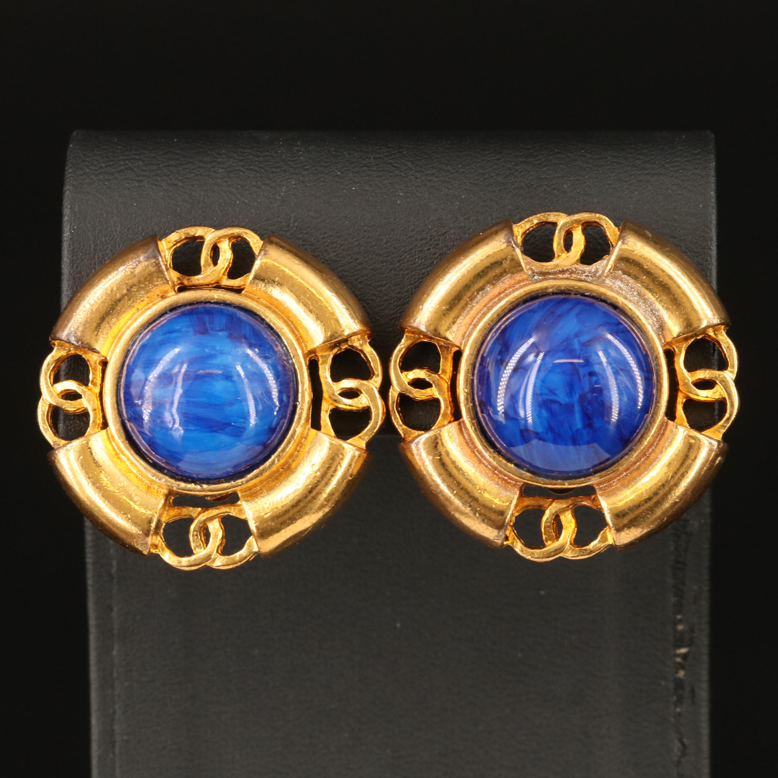 Chanel CC Logo Button Earrings