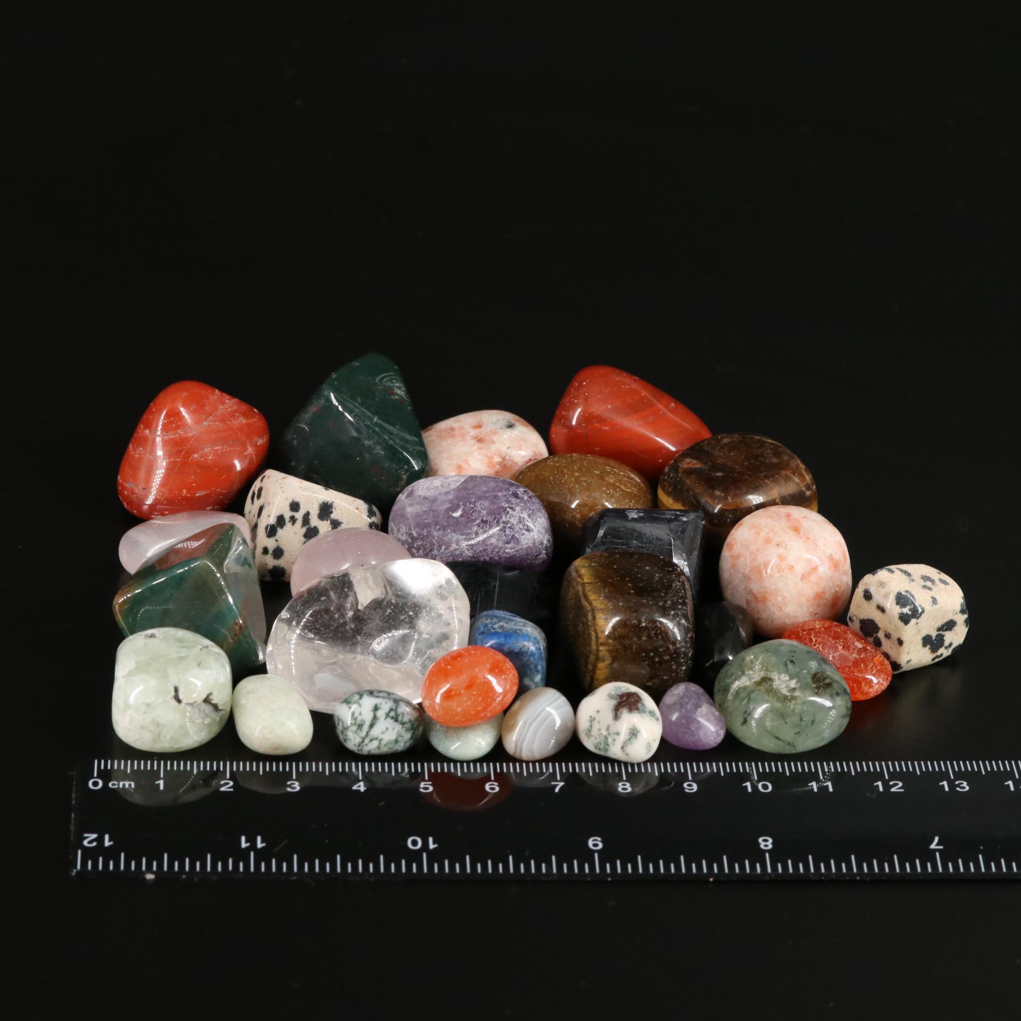 Polished Tiger's Eye, Bloodstone, and Dalmation Jasper Lot