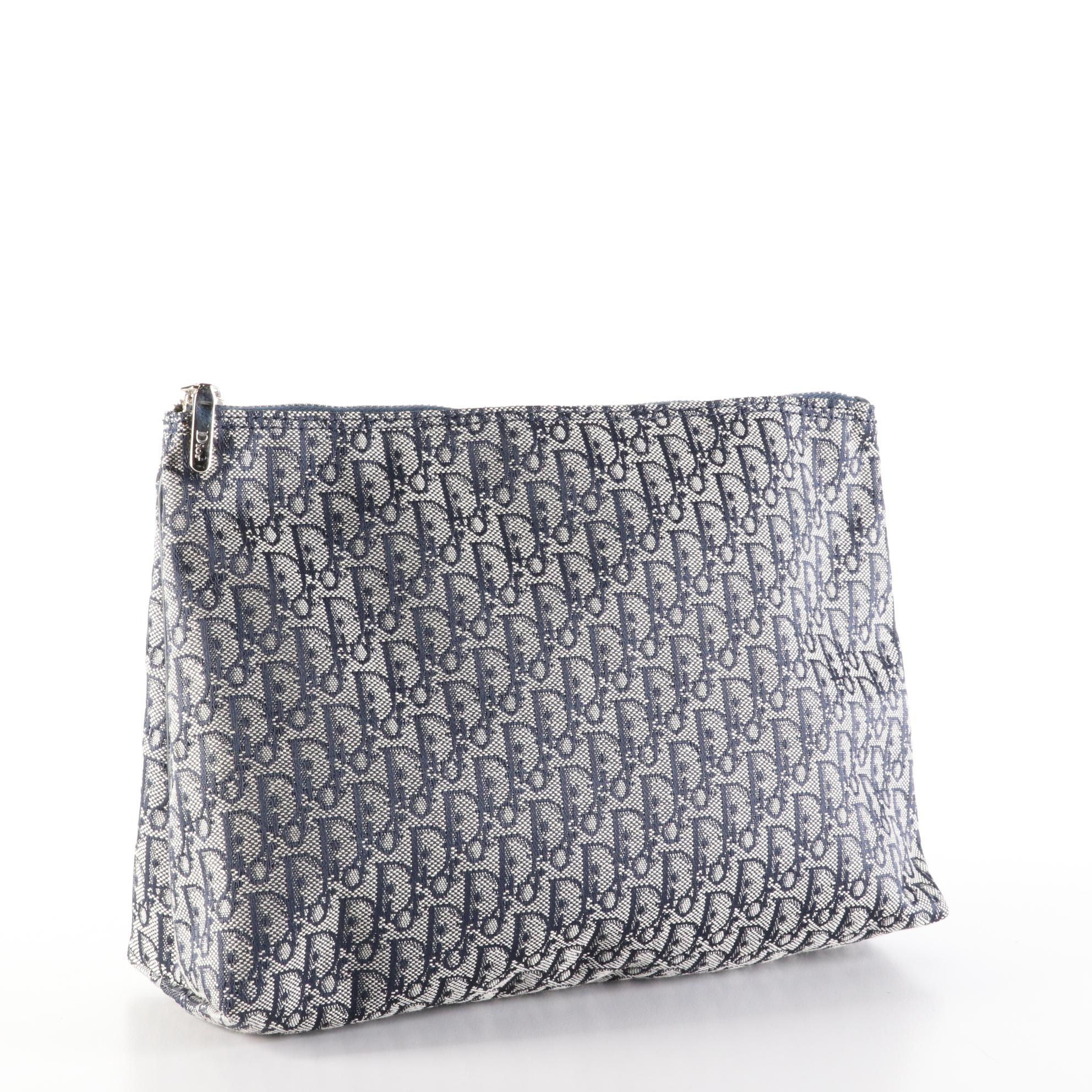 Christian Dior Zip Pouch in Oblique Monogram Canvas with Leather Trim