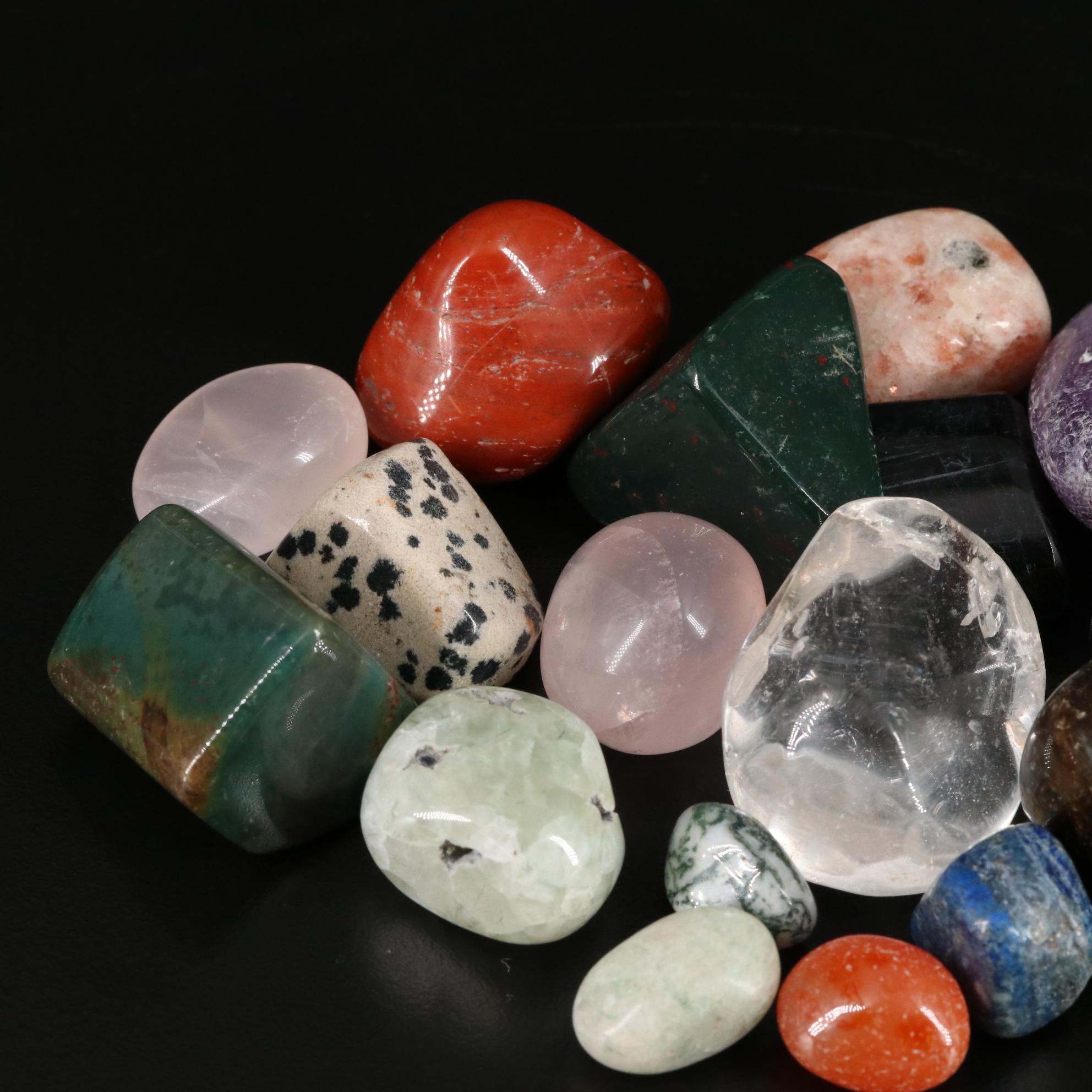 Polished Tiger's Eye, Bloodstone, and Dalmation Jasper Lot