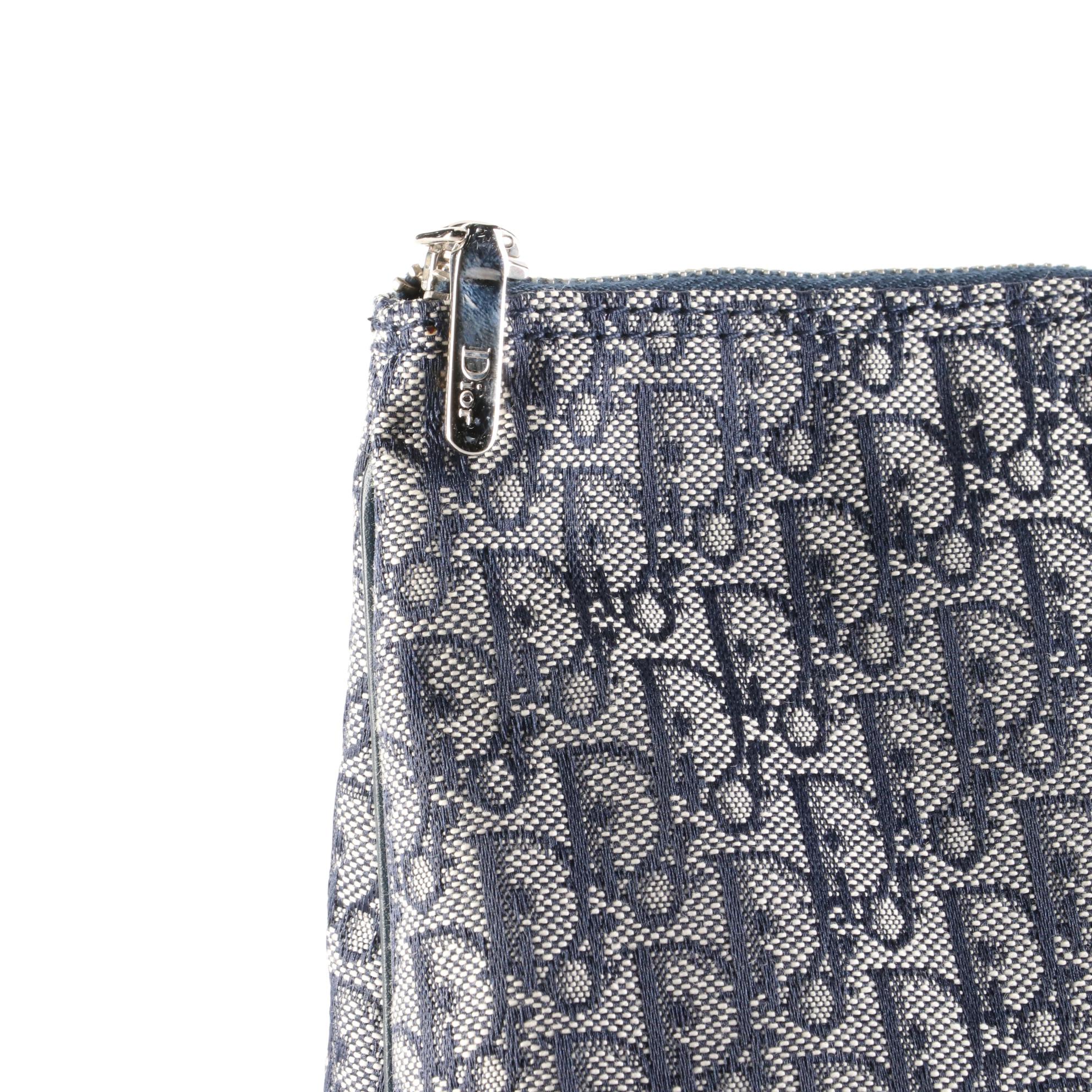 Christian Dior Zip Pouch in Oblique Monogram Canvas with Leather Trim