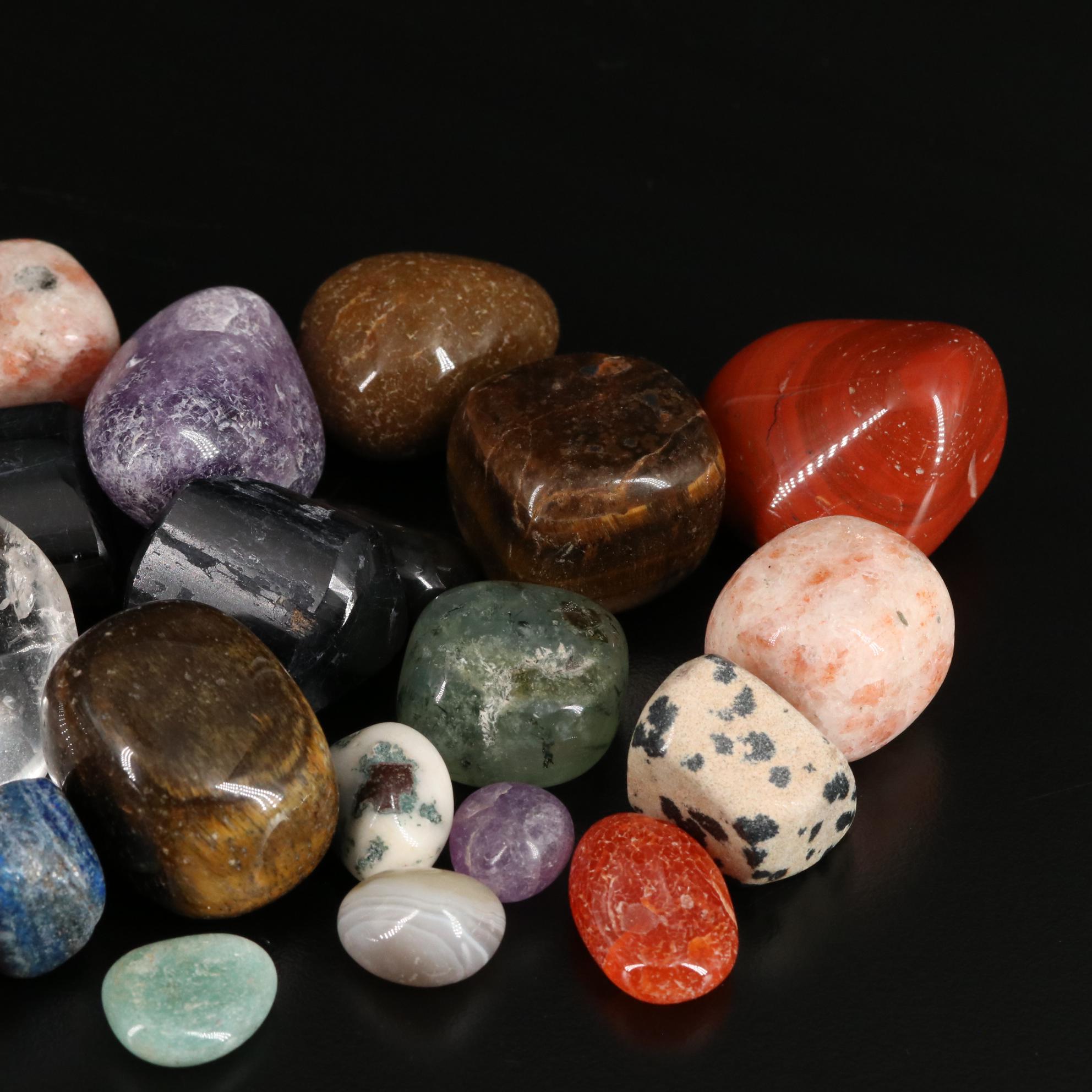 Polished Tiger's Eye, Bloodstone, and Dalmation Jasper Lot