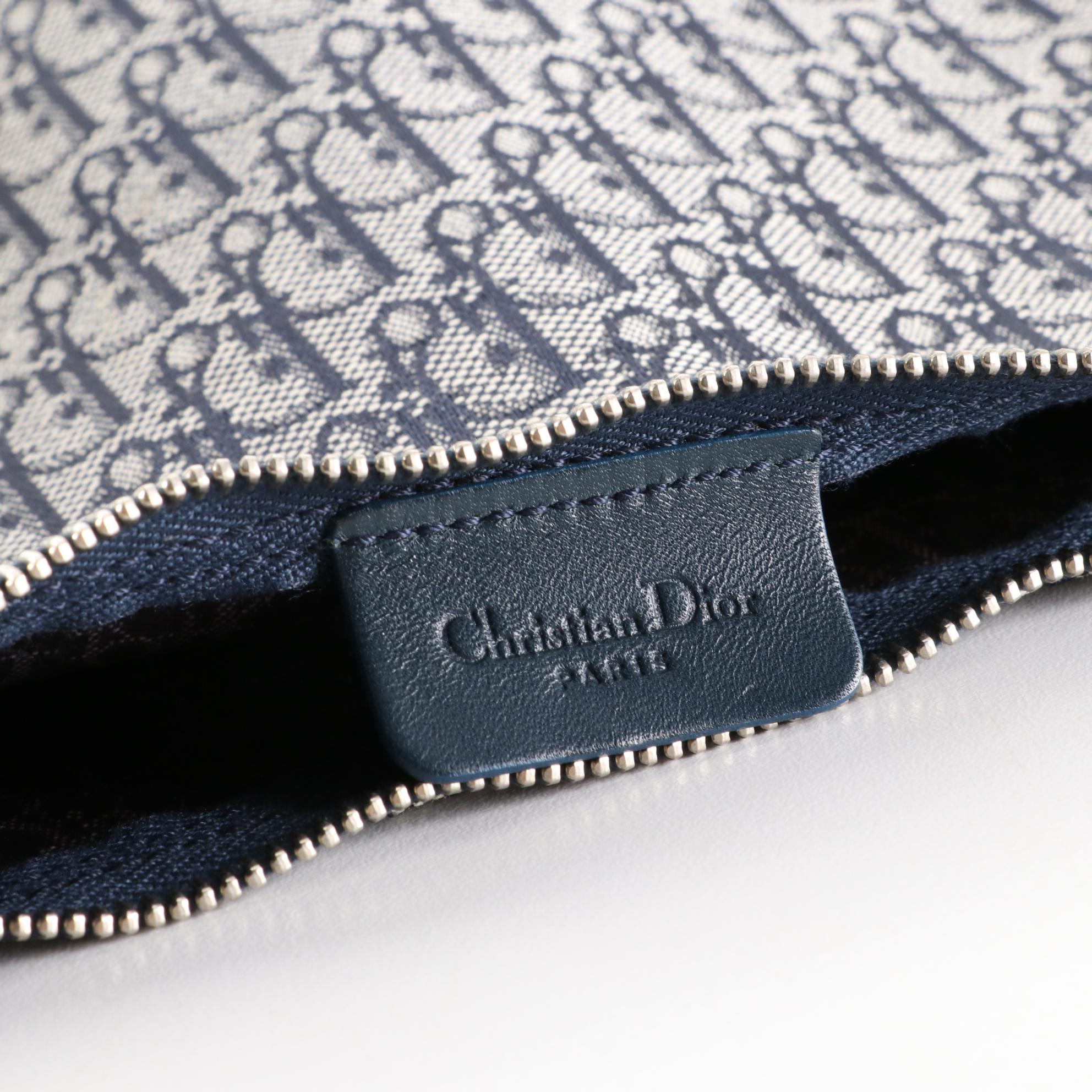Christian Dior Zip Pouch in Oblique Monogram Canvas with Leather Trim