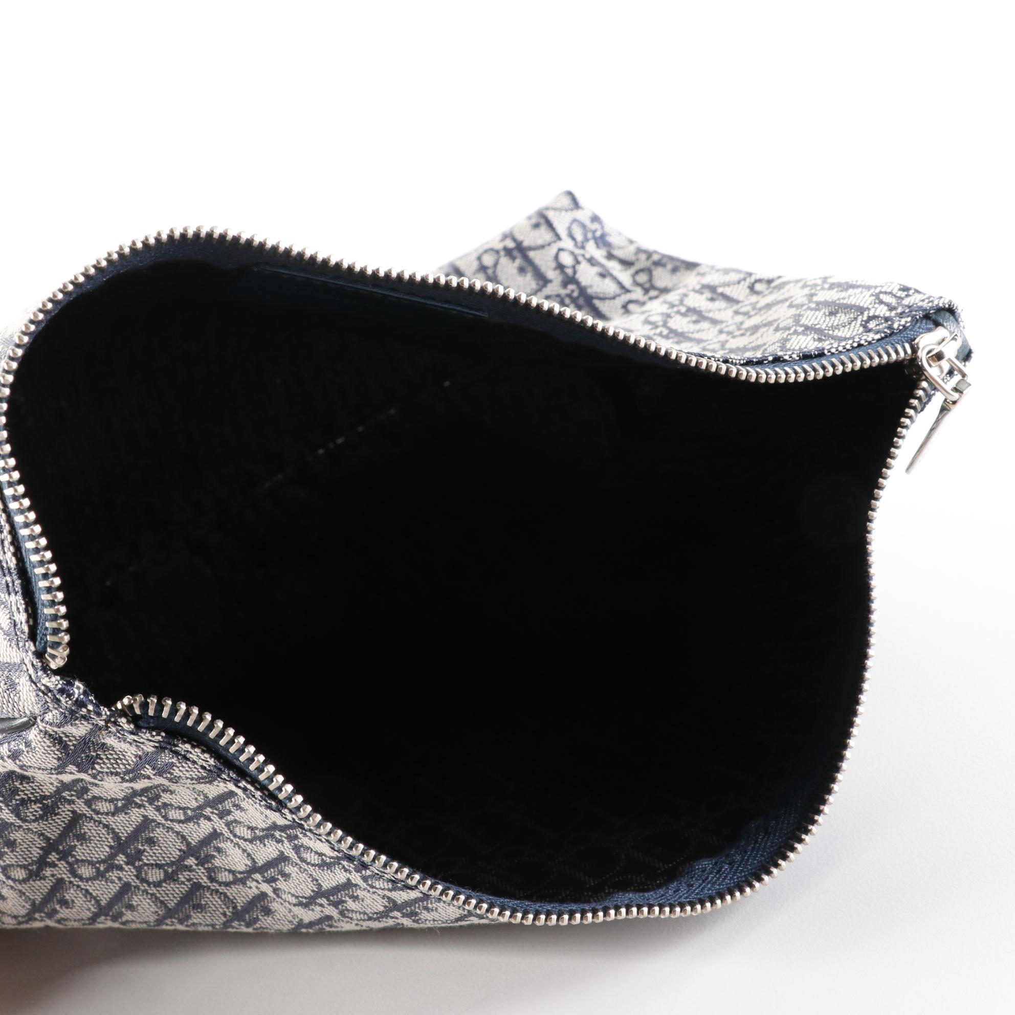 Christian Dior Zip Pouch in Oblique Monogram Canvas with Leather Trim