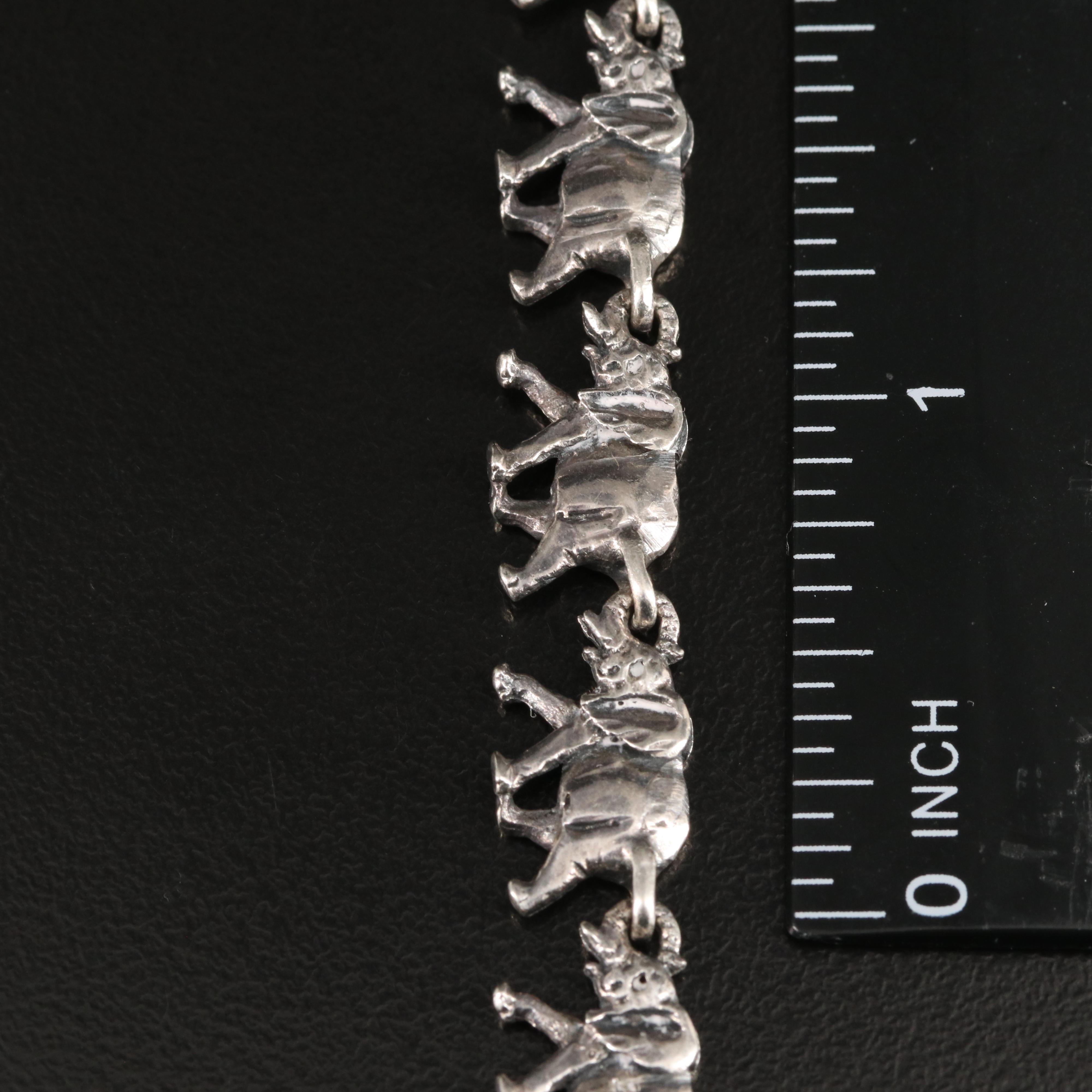 Sterling Elephant and Fancy Rolo Chain Bracelets with Heart Link Bracelet