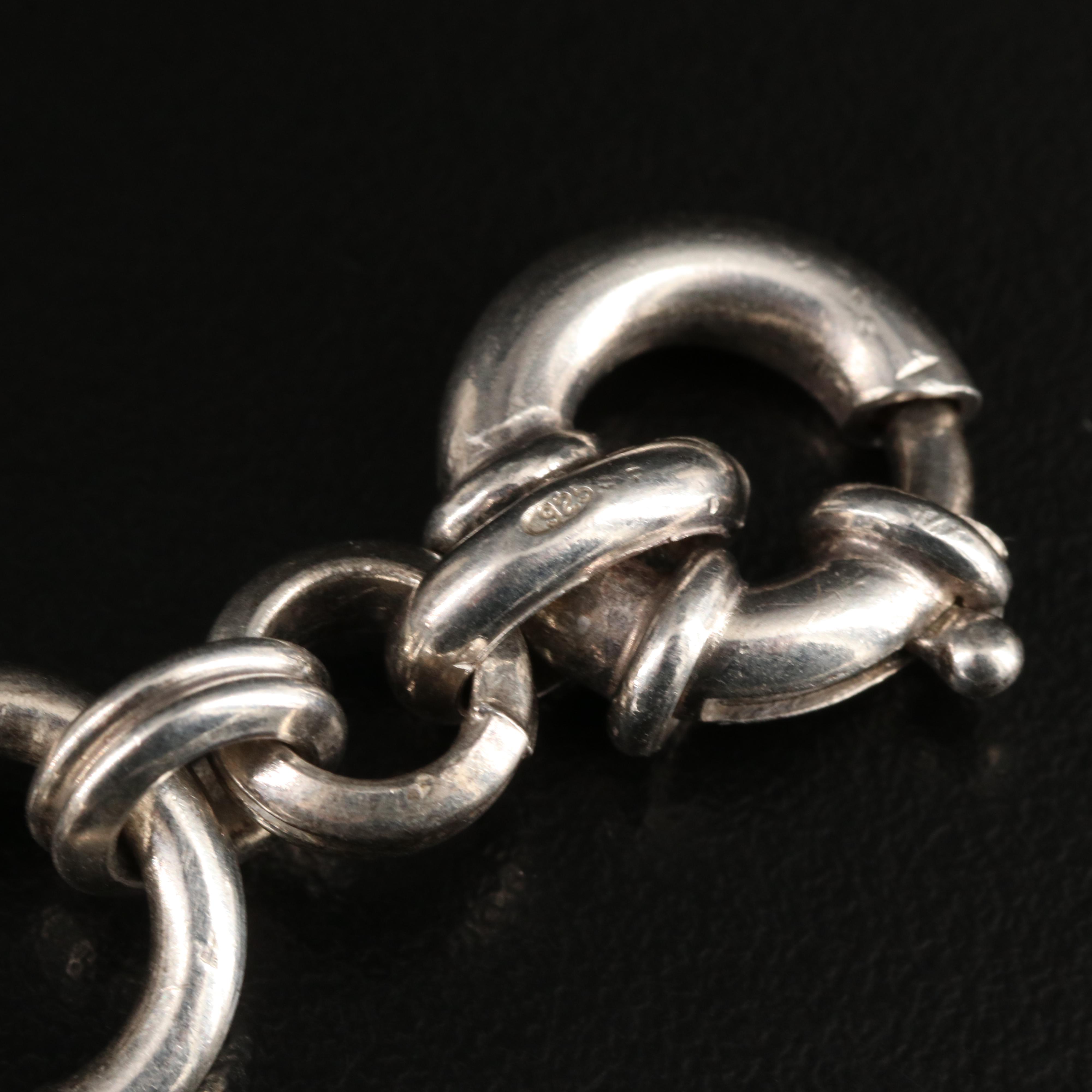 Sterling Elephant and Fancy Rolo Chain Bracelets with Heart Link Bracelet