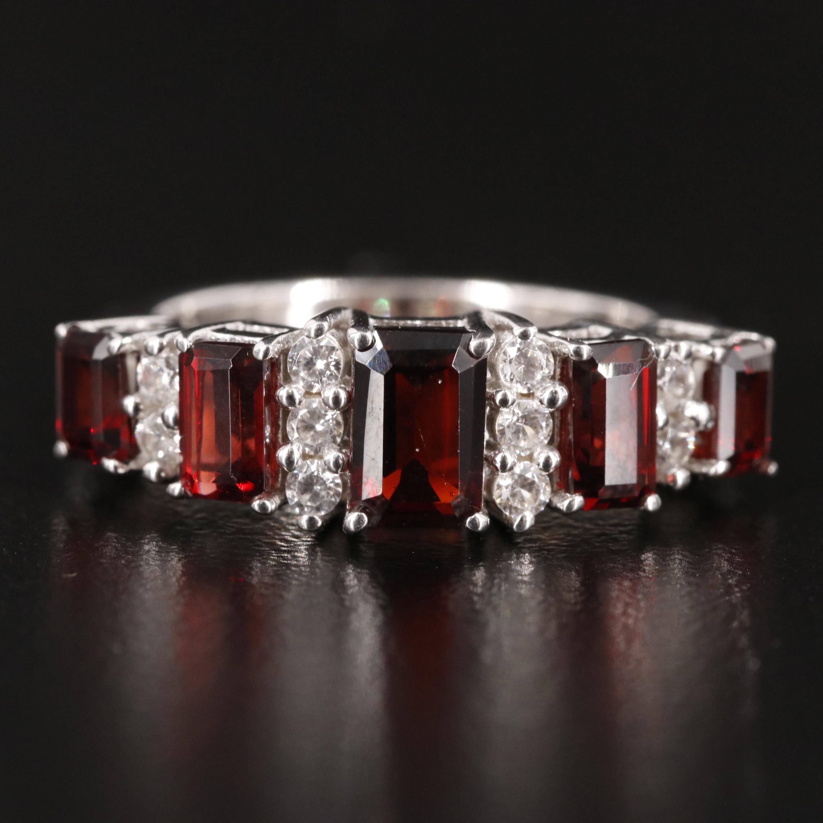 Sterling Garnet and White Topaz Band