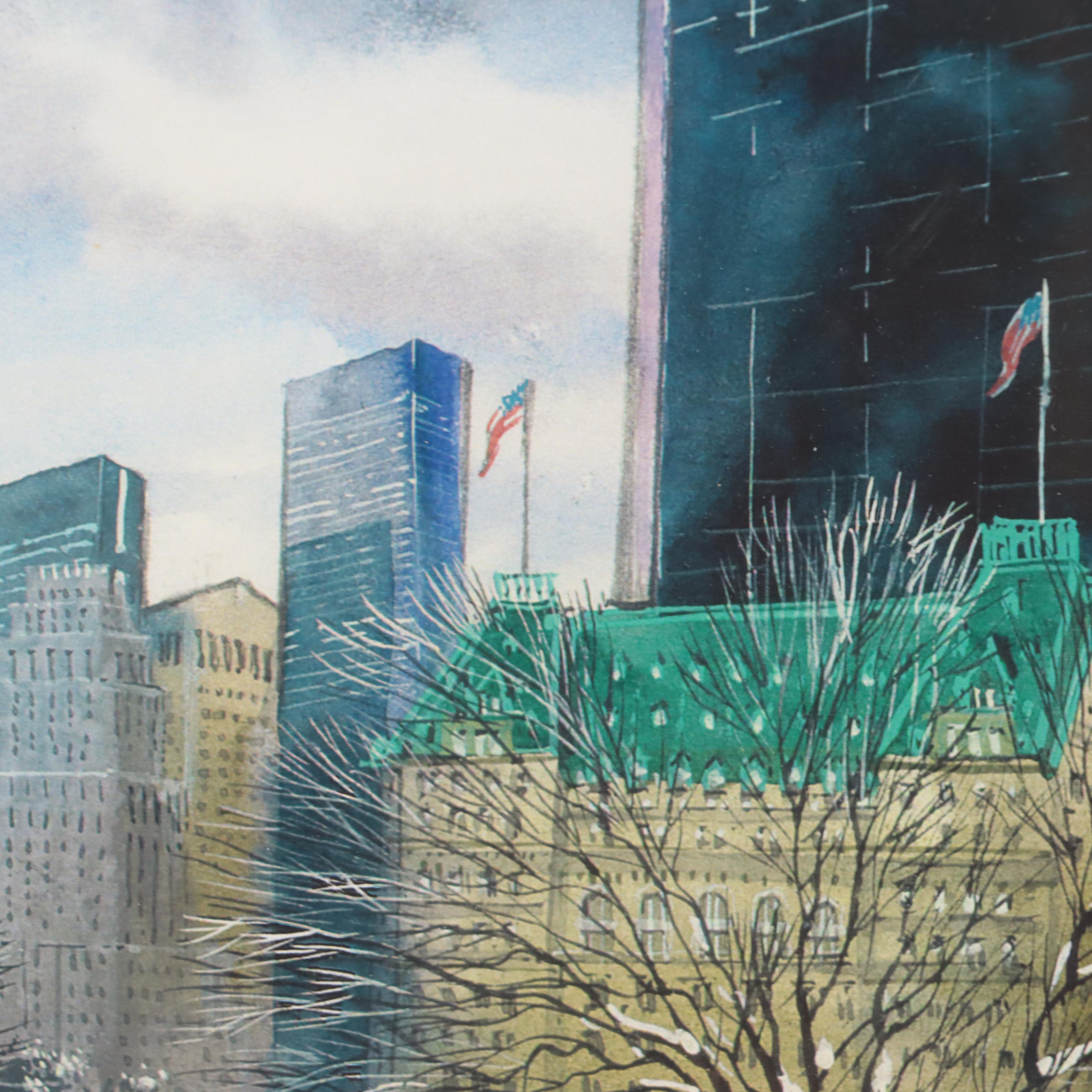 Offset Lithograph of Winter Central Park Scene, Late 20th to 21st Century