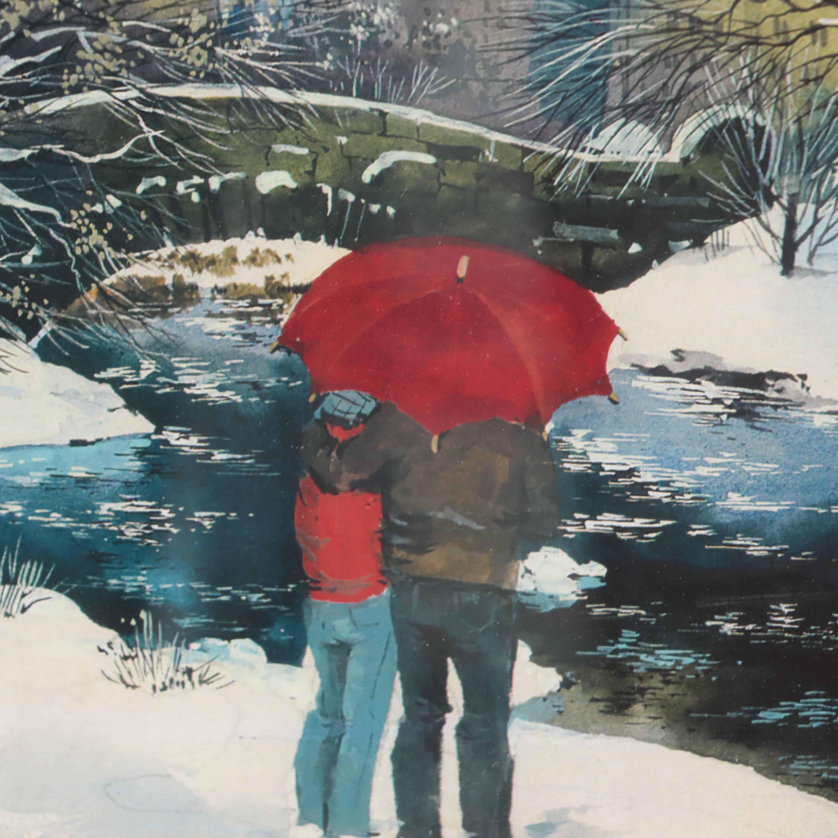 Offset Lithograph of Winter Central Park Scene, Late 20th to 21st Century