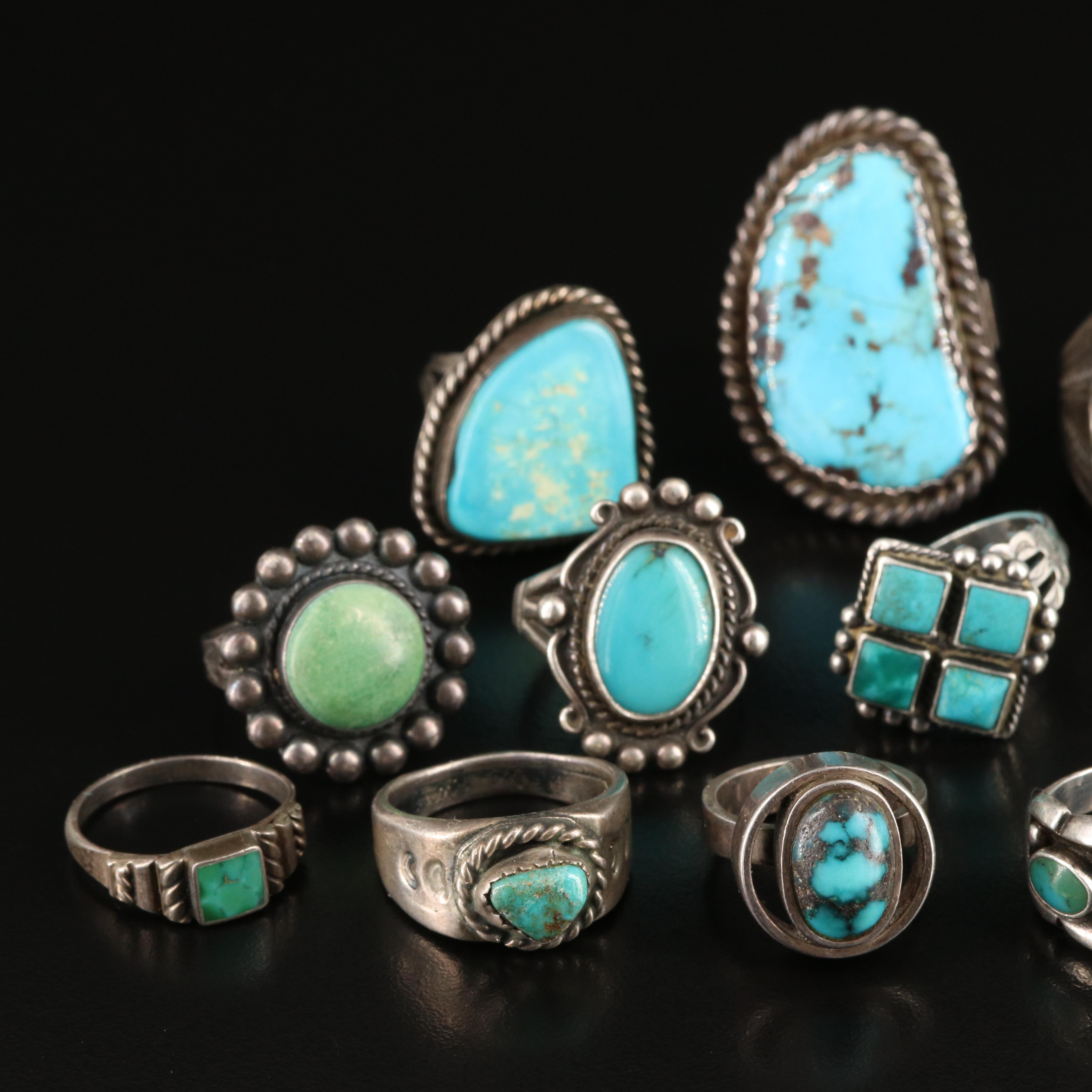 Vintage Southwestern Turquoise and Faux Turquoise Rings and Pendant