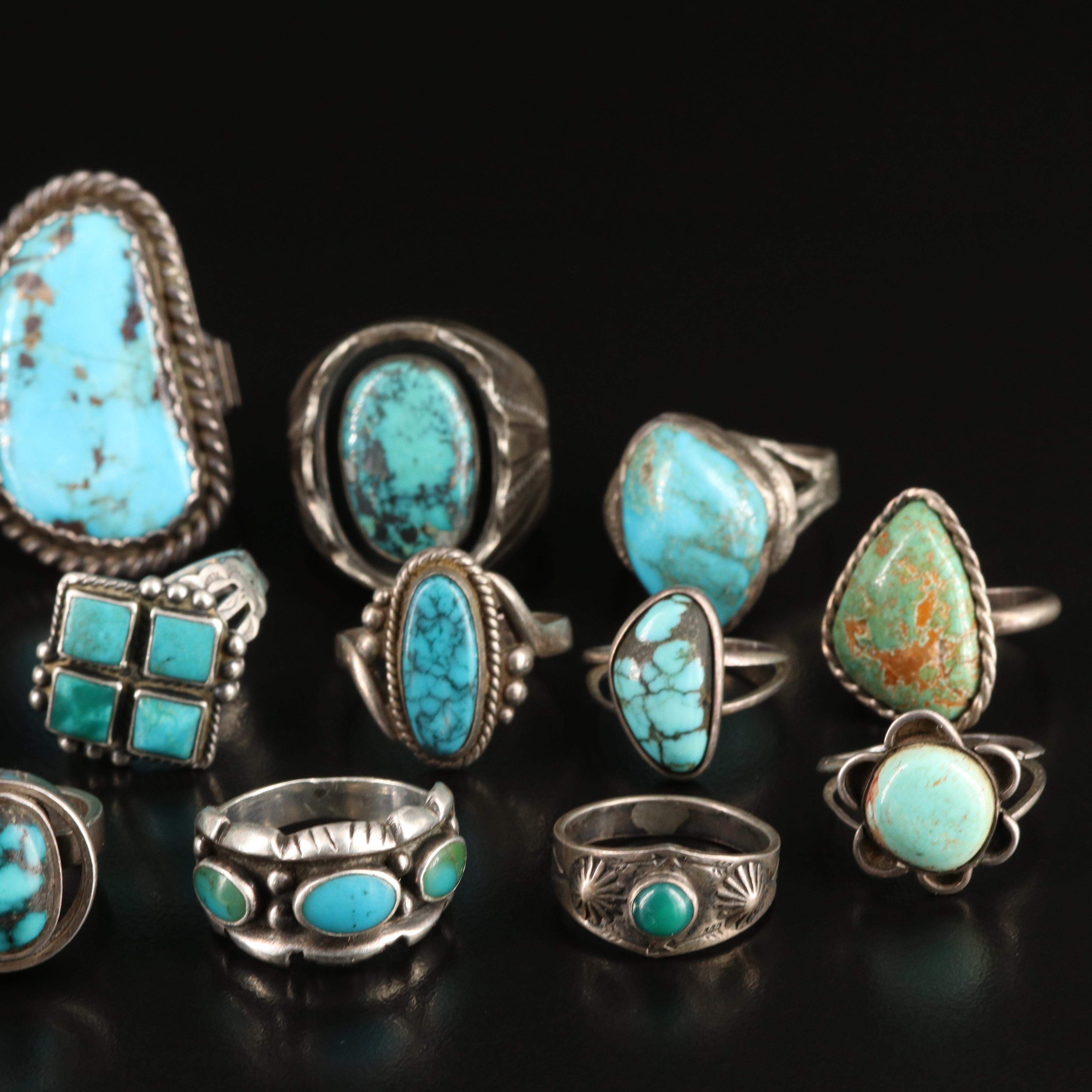 Vintage Southwestern Turquoise and Faux Turquoise Rings and Pendant