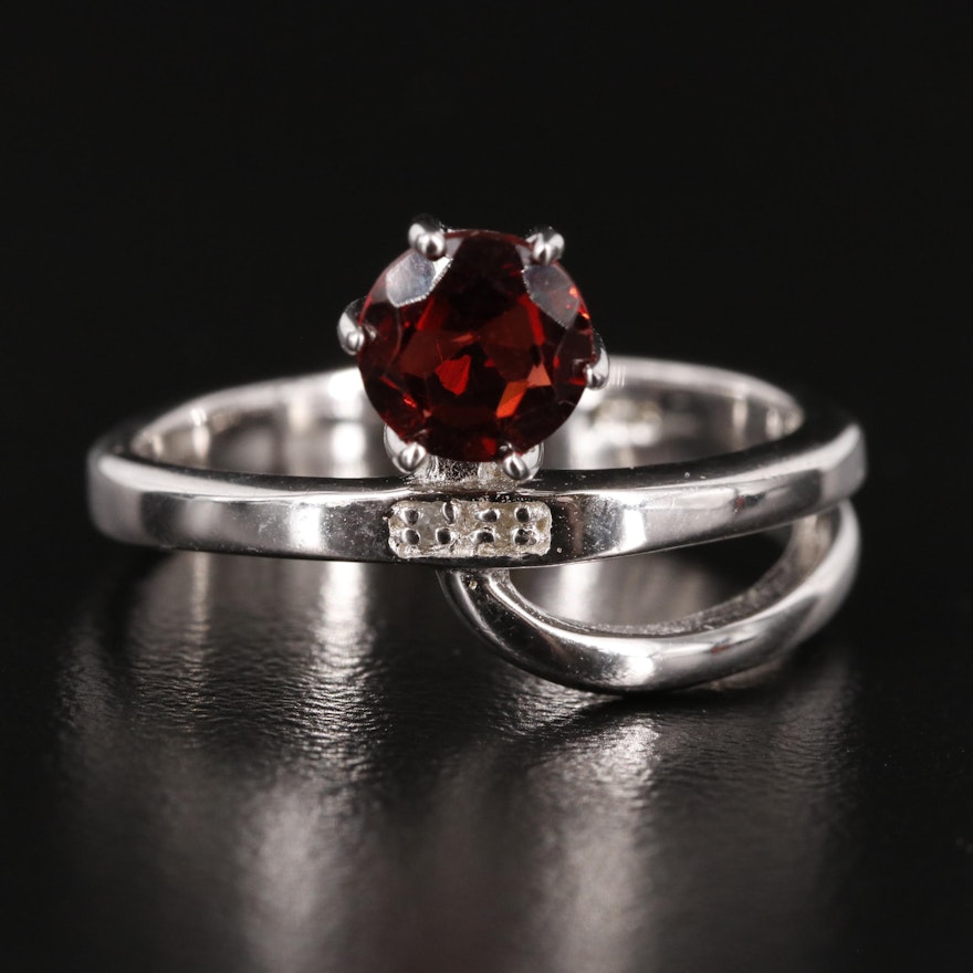 Sterling Garnet and Diamond Ring