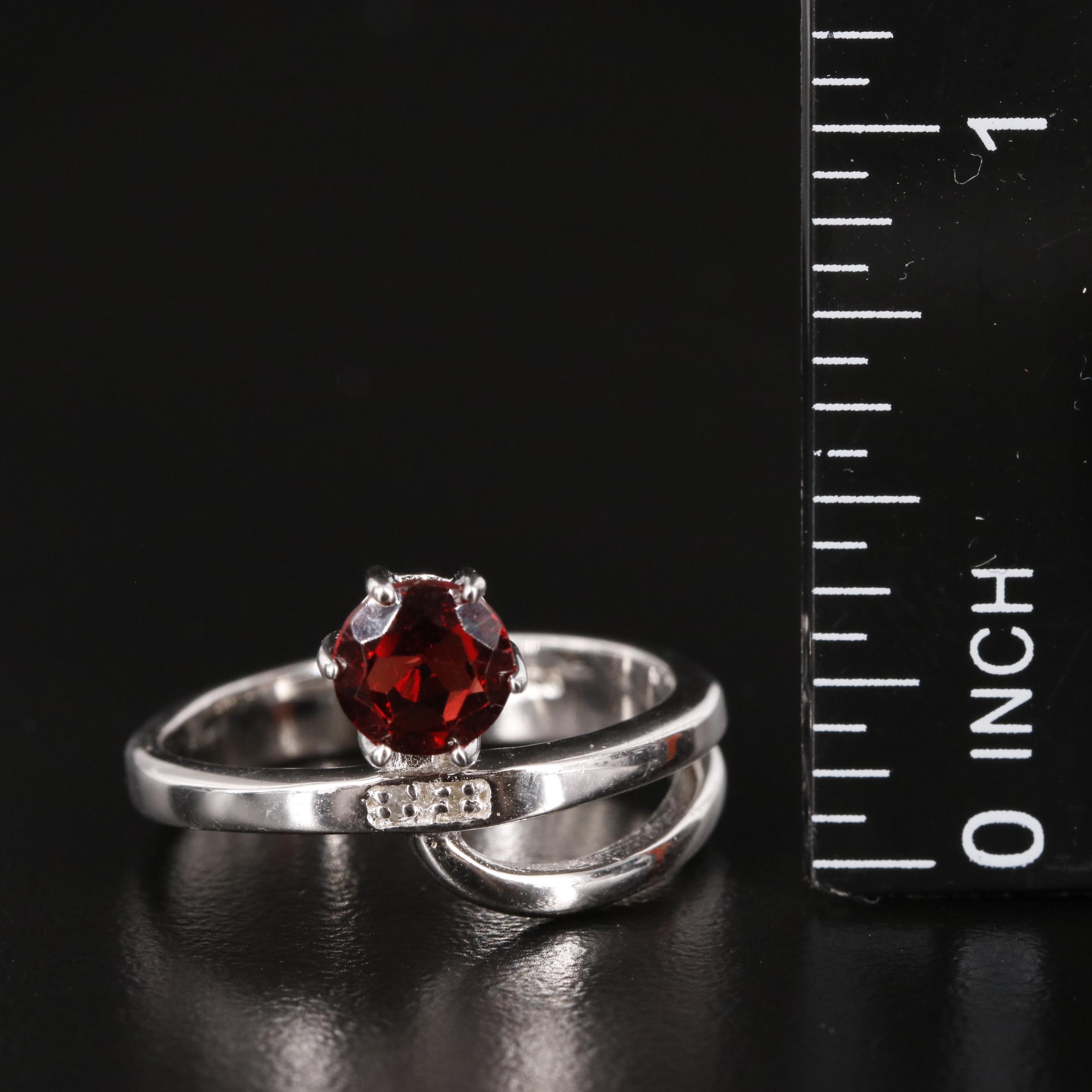 Sterling Garnet and Diamond Ring