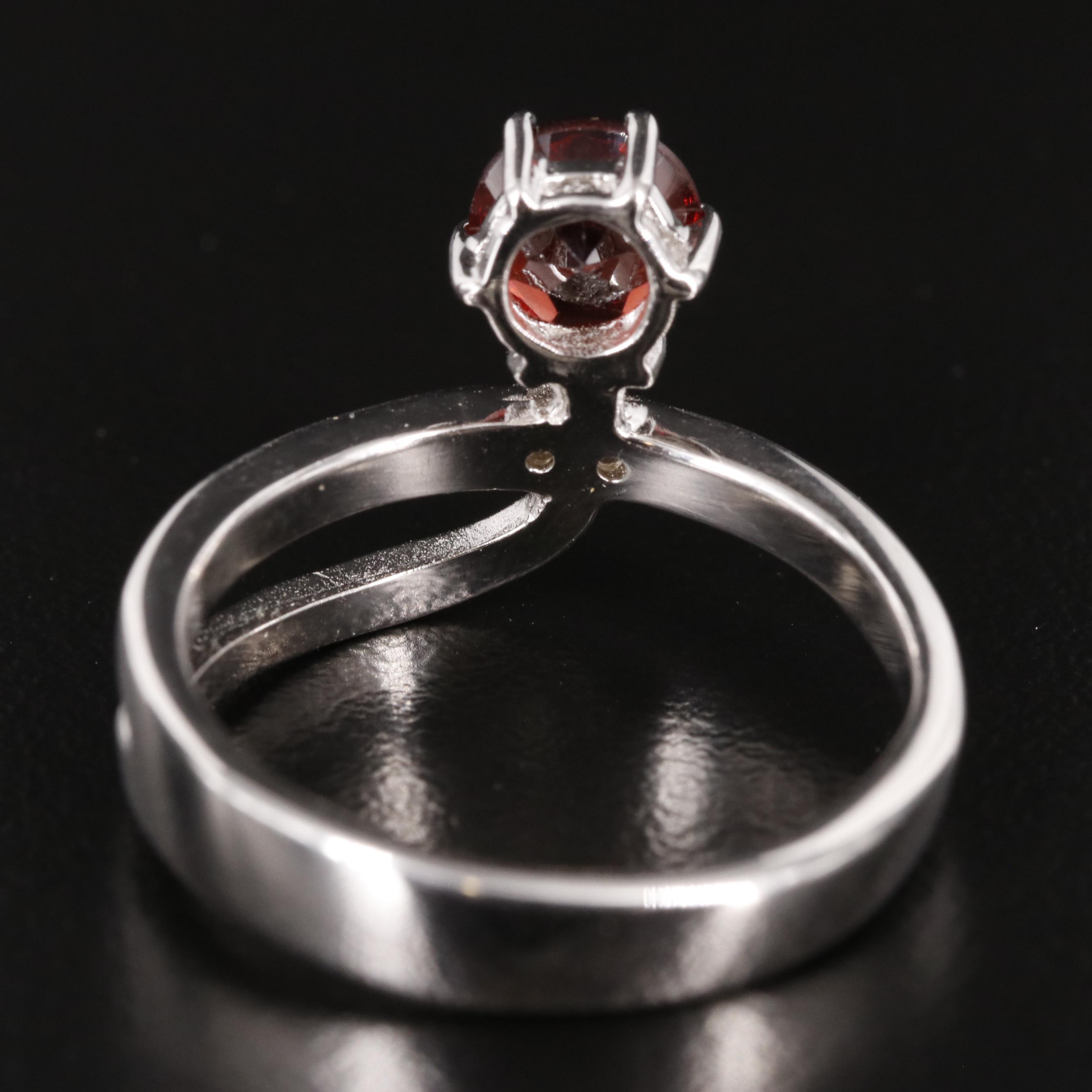 Sterling Garnet and Diamond Ring