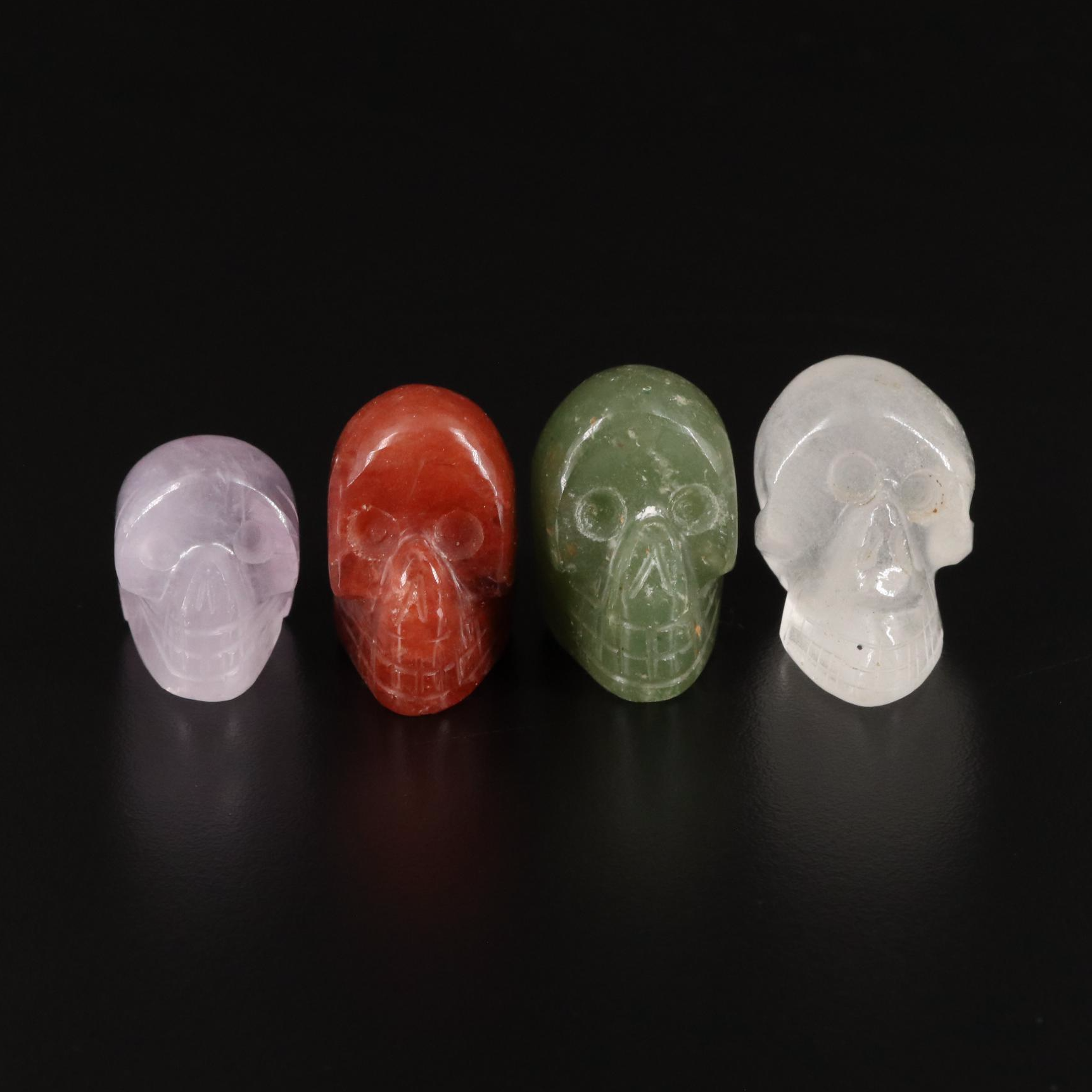 Carved and Polished Amethyst, Aventurine, and Rock Crystal Quartz