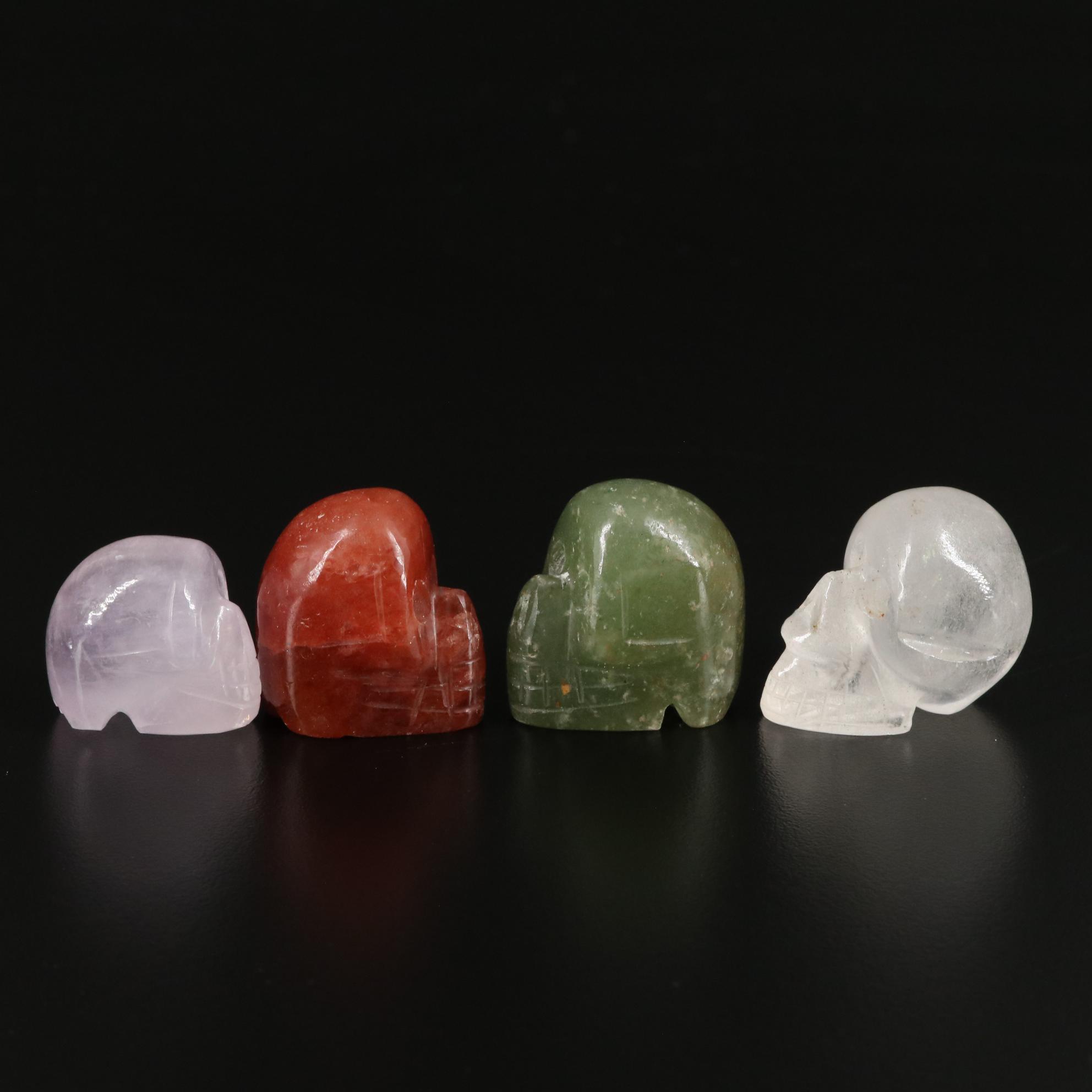 Carved and Polished Amethyst, Aventurine, and Rock Crystal Quartz